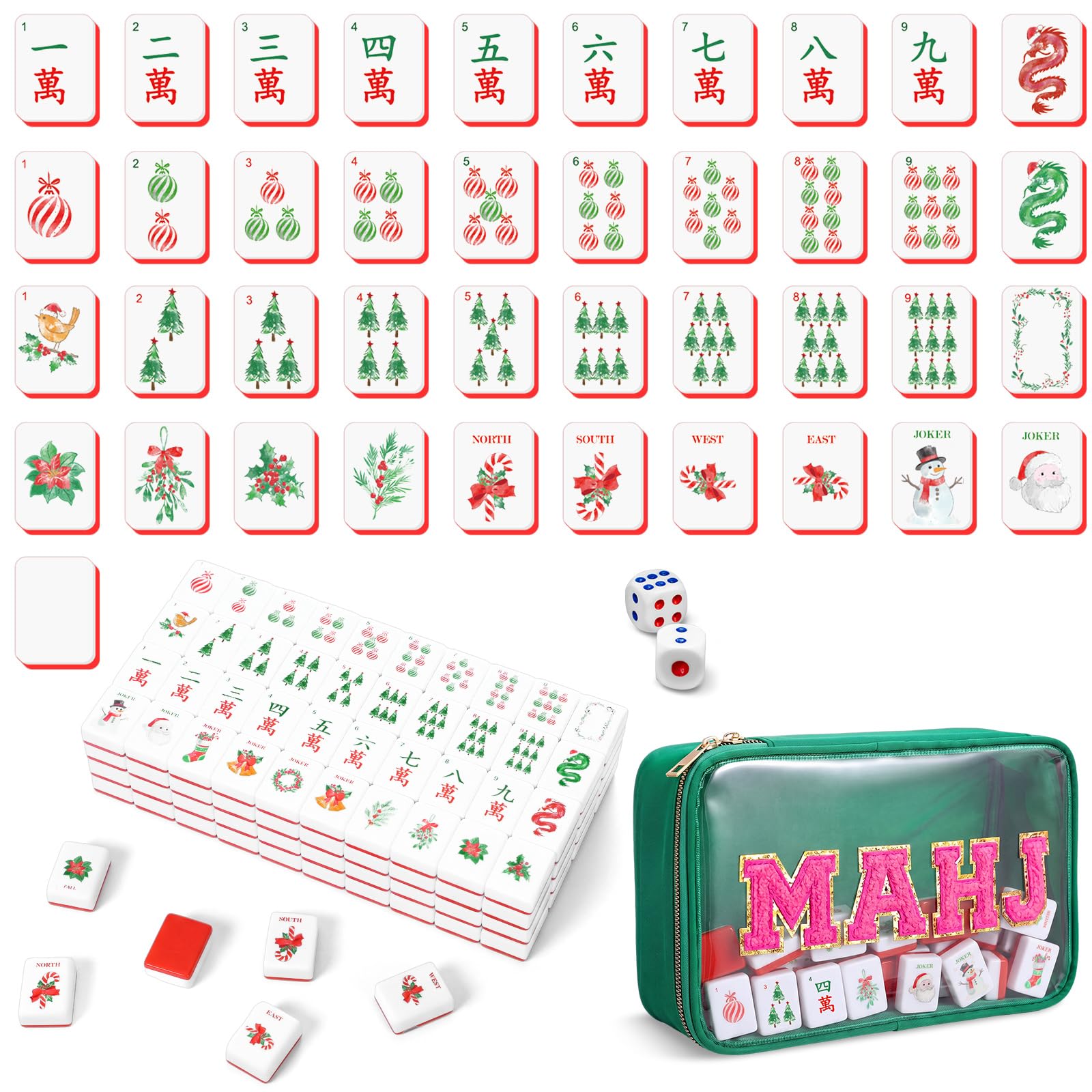 Soulchen American Mahjong - Set di 166 mattonelle, tema acquerello | Scatola portaoggetti in acrilico e dadi, 3 cm, piastrelle incise 3D per adulti e amici, gioco in famiglia notte mahjong