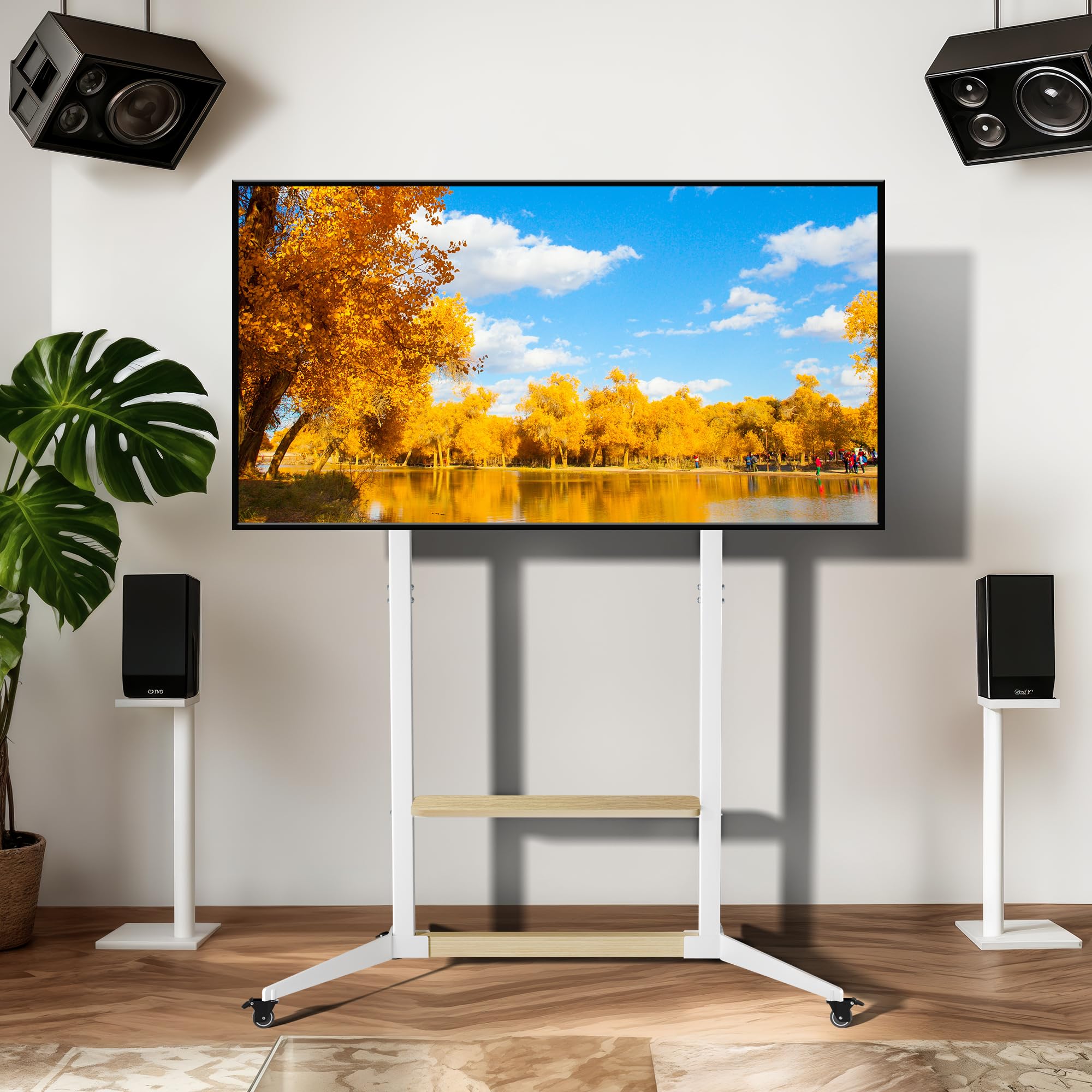 UNHO Soporte de TV con Ruedas Móvil : Soporte de Pie para LCD/LED para Televisiones 40-100 Pulgadas, Ajustable en Altura, MAX VESA 800x600mm, con 4 Ruedas Bloqueables y Estante, Carga Máx 100kg