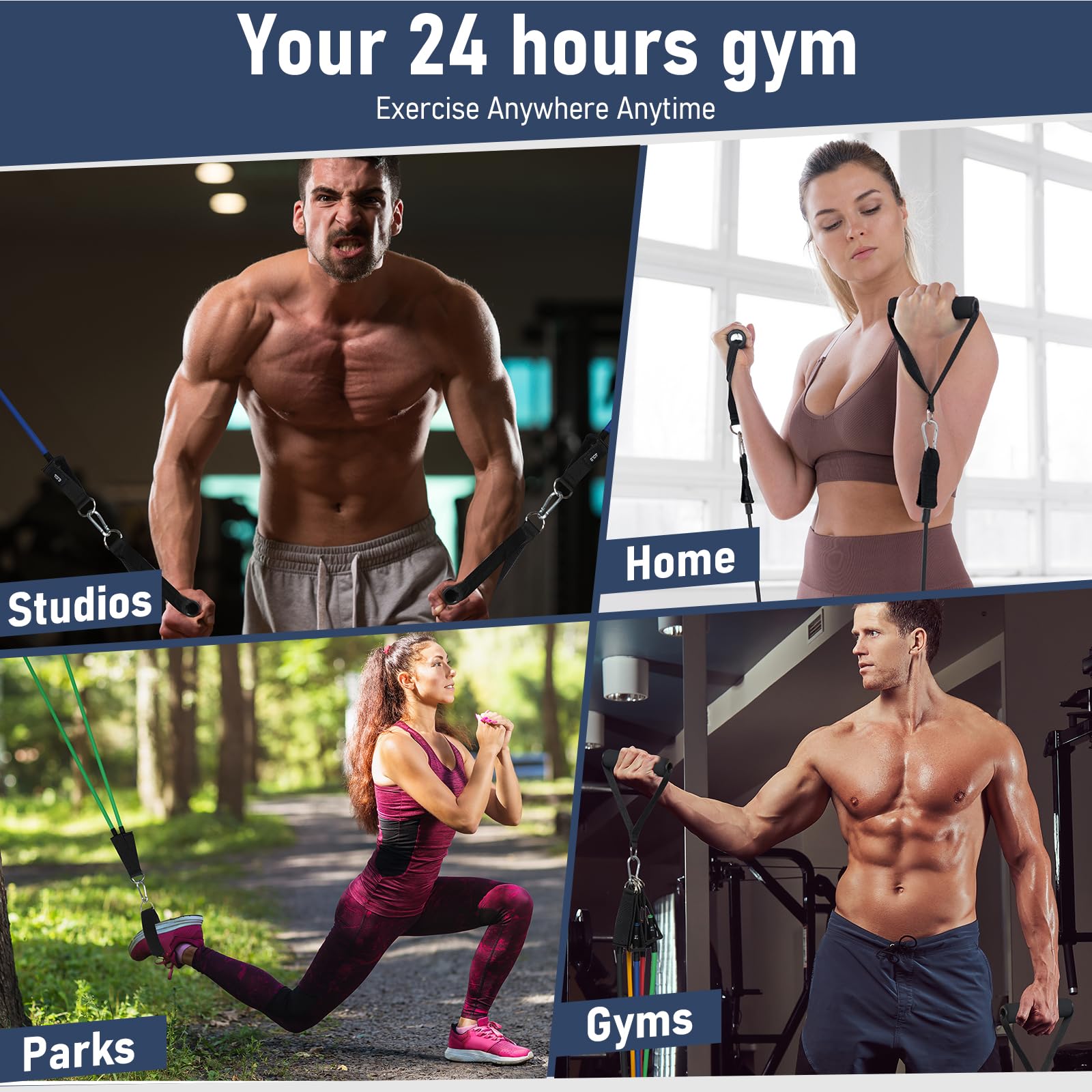 JATEKA Elastici Fitness Elastico Palestra Bande Elastiche Fitness Set Fasce di Resistenza Estensori per Pettorali Uomo per Yoga, Pilates