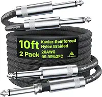 Cabo Guitarra 2 Unidades 3 m, Cabo P2 com Tecido de Nylon Anti-Enroscamento Reforçado com Kevlar, Conector Neutrik REAN, 20AWG 99,99% OFC Blindado, Cabo de Guitarra para Guitarra Elétrica Fender