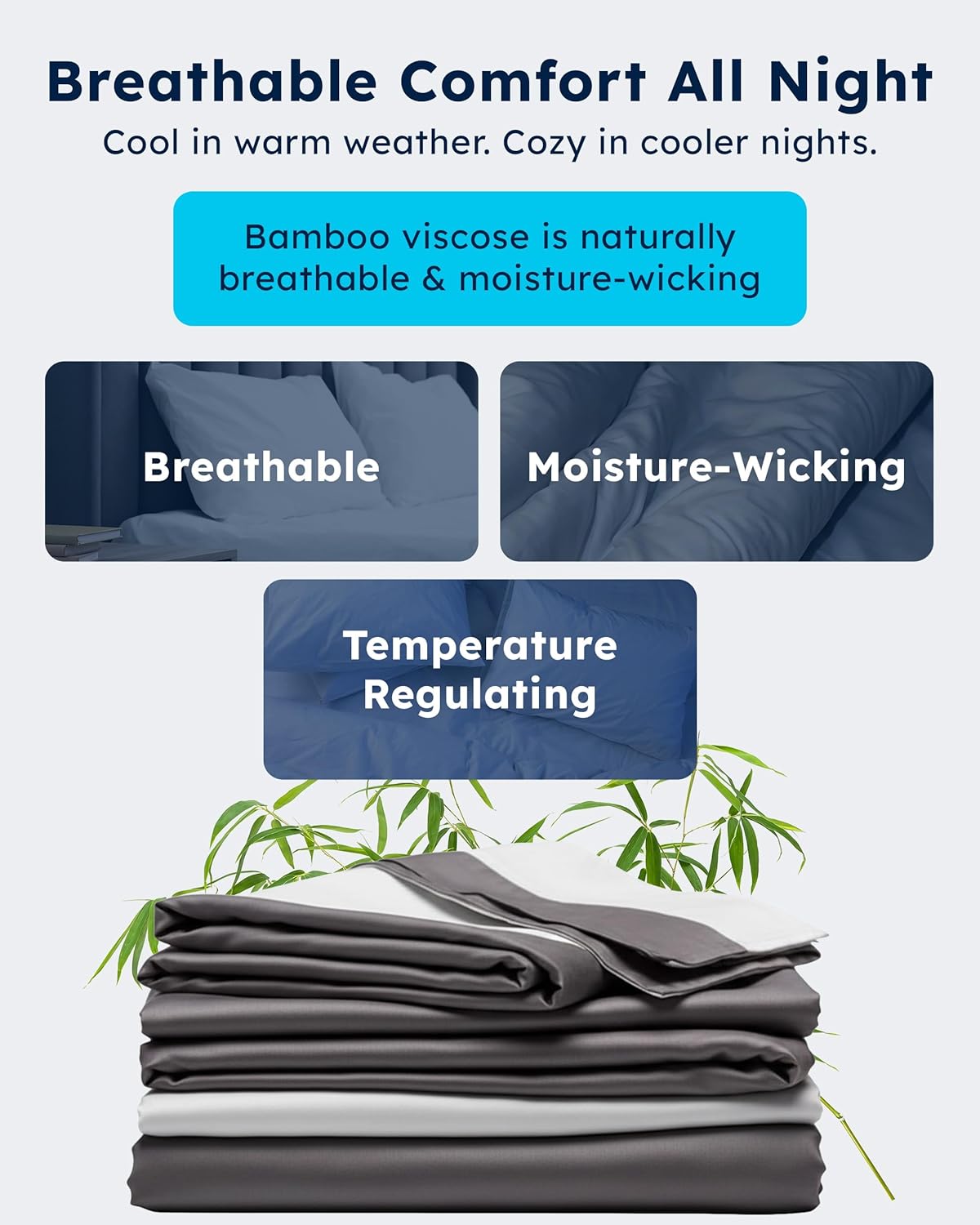 Wooflinen 100% Viscose Derived from Bamboo Sheets & Duvet Cover Set – Soft Feel Like Silk Bed Sheets – Two-Toned, Breathable, Cooling Bedding – Full, 6 Pc Set - Image 3