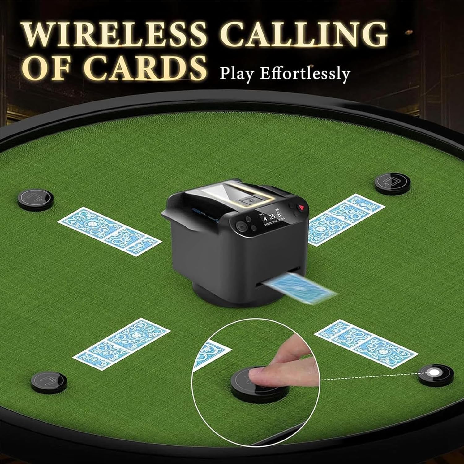2-in-1 Automatic Card Shuffler and Dealer Machine, 360° Rotating Card Dealer,Playing Card Dispenser with 4 Wireless Dealer Buttons for Texas Holdem, Uno Card Game, Blackjack,A