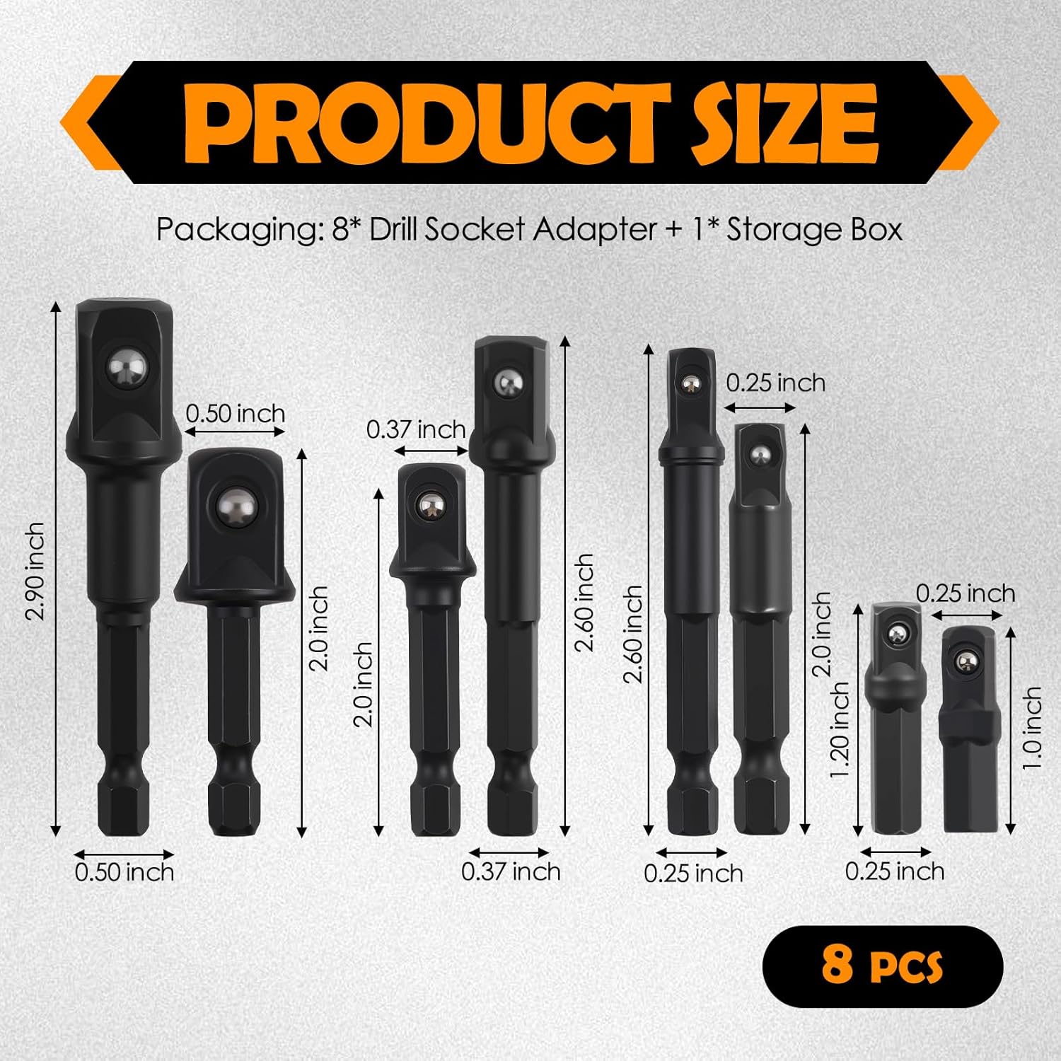 8PCS Drill Socket Adapter Set,1/4" Hex Shank to 1/4" 3/8" 1/2" Impact Socket Adapter Set,High Hardness Sockets Adapters for Drill Fit for Power Drills Impact Driver Wrench