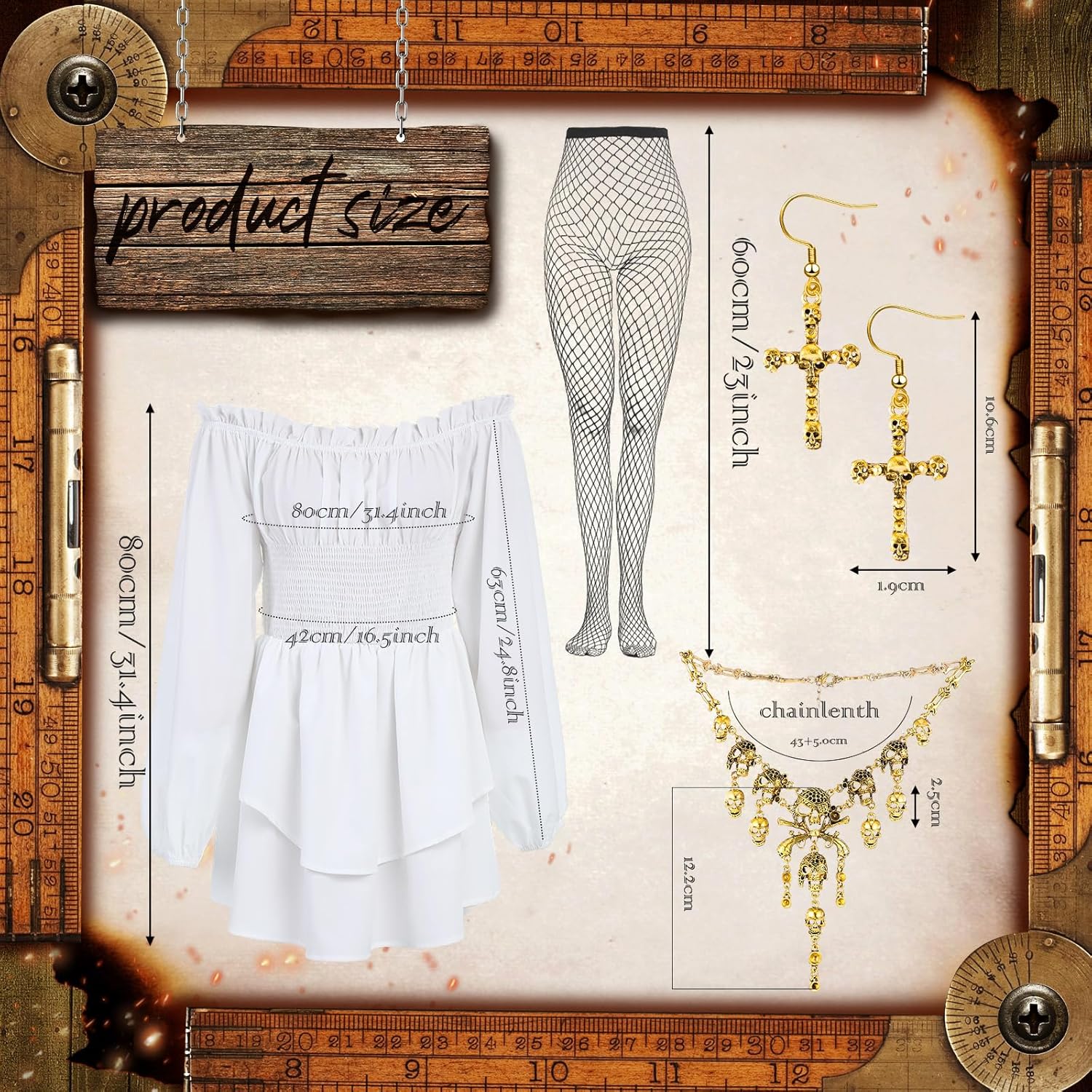 Xtinmee 7pcs Women's Pirate Costume Pirate Outfit Adult Blouse Corset Headband Belt for Halloween Cosplay Party - Image 2