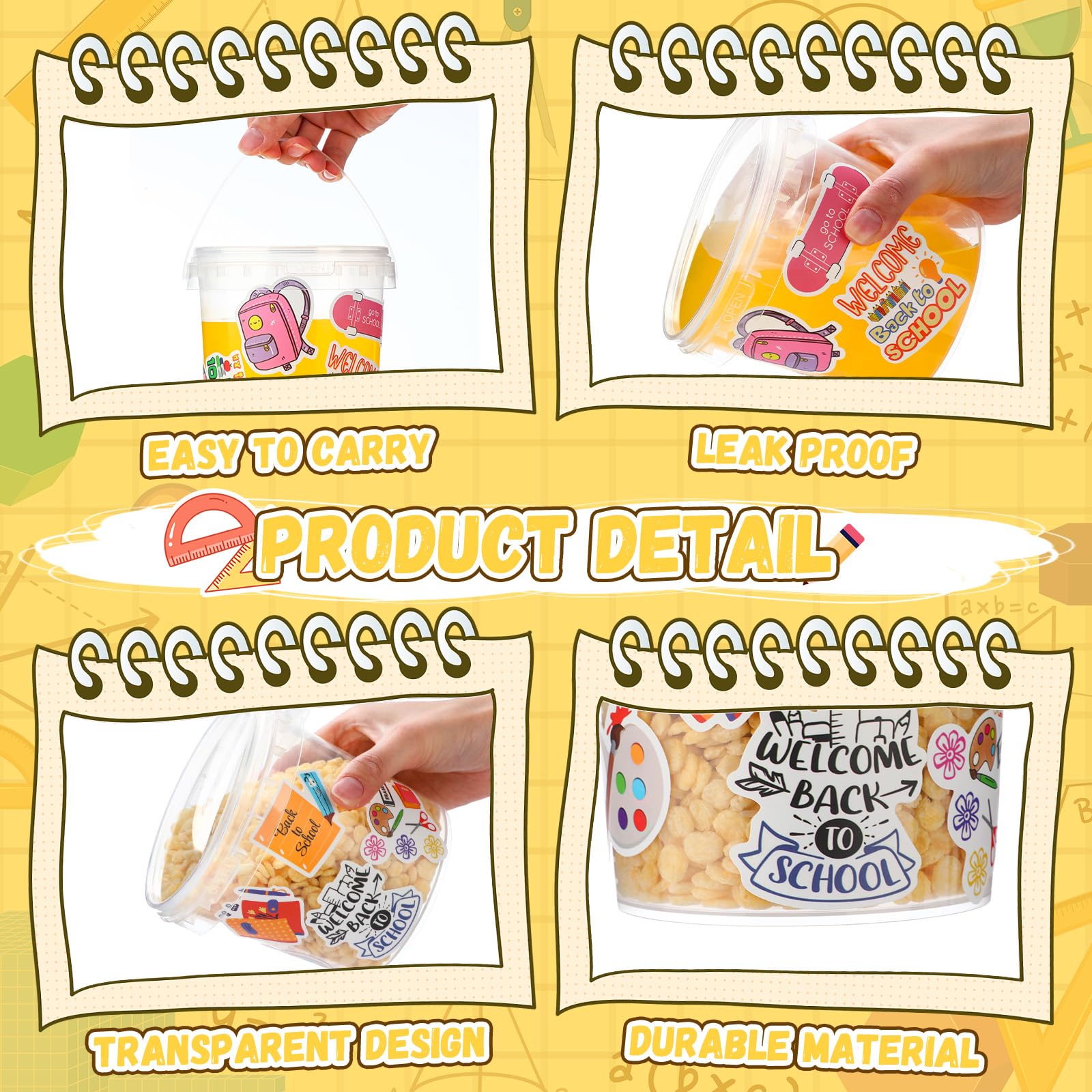 20 cubos de helado de 32 onzas con tapas y asas, cubos de ron de cóctel para bebidas, cubo de plástico transparente, recipientes reutilizables para almacenamiento de alimentos con 180 3