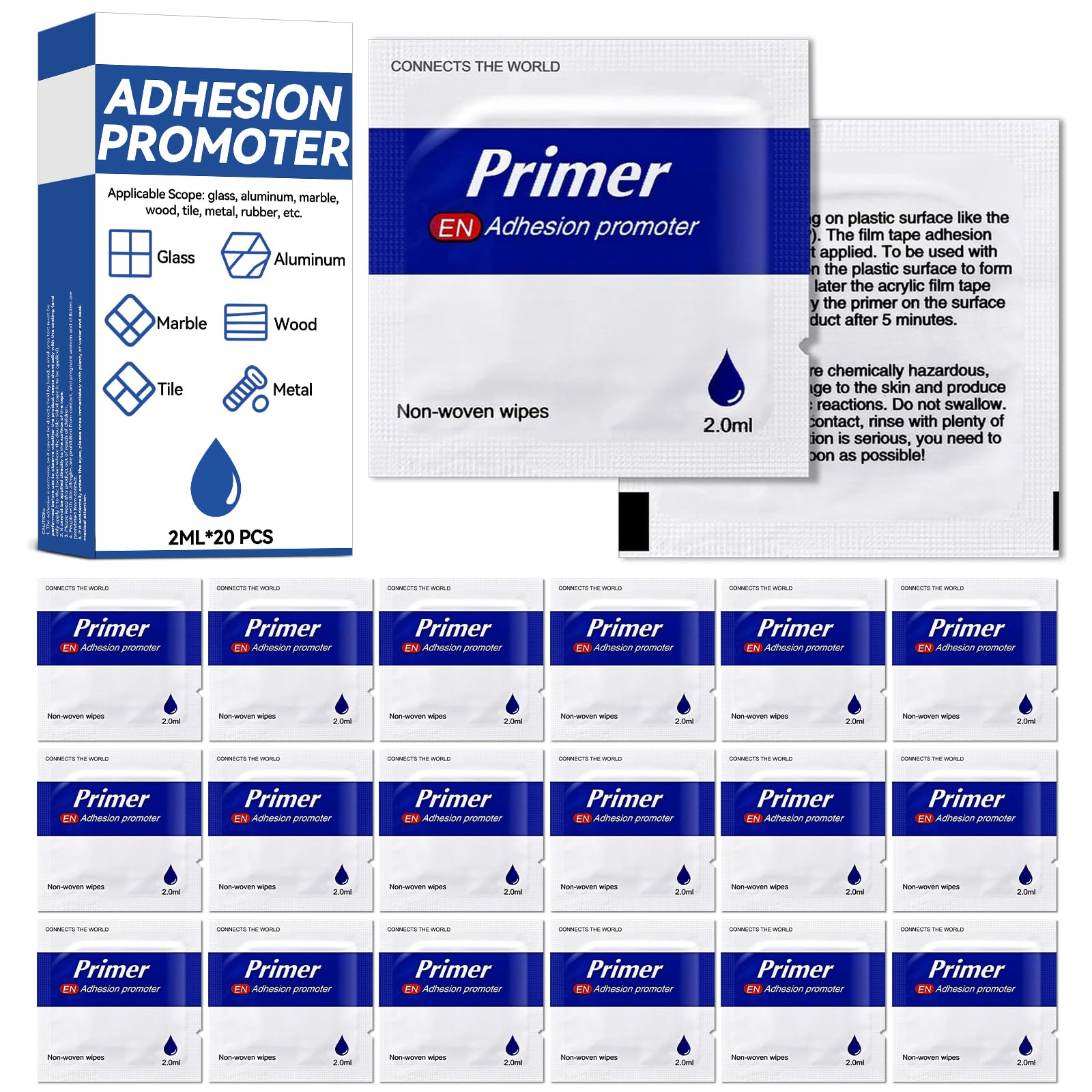 Photo 1 of 20 Pcs Adhesion Promoter, High-Performance Adhesion Promoter for Plastic, Trim & Automotive Tape, Adhesive Primer Enhancing The Adhesion of Double-Sided Mounting and Molding Tapes (Zhunianji-001)