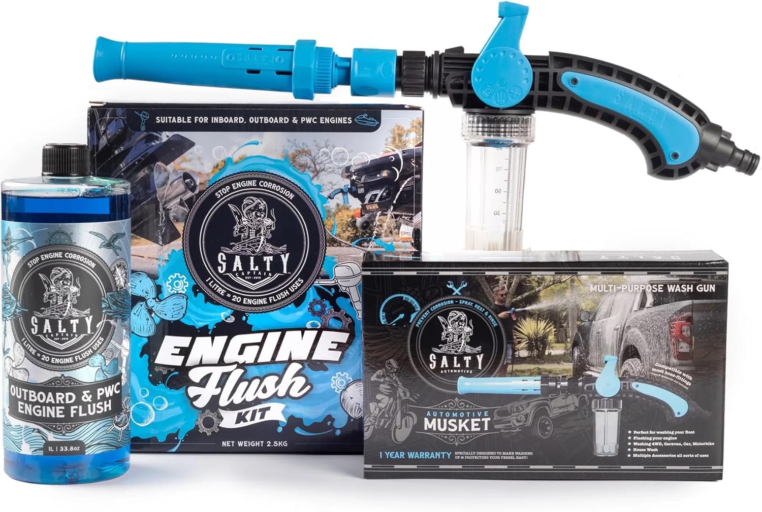 Salty Captain Marine Engine Flush Kit Clean, Optimize