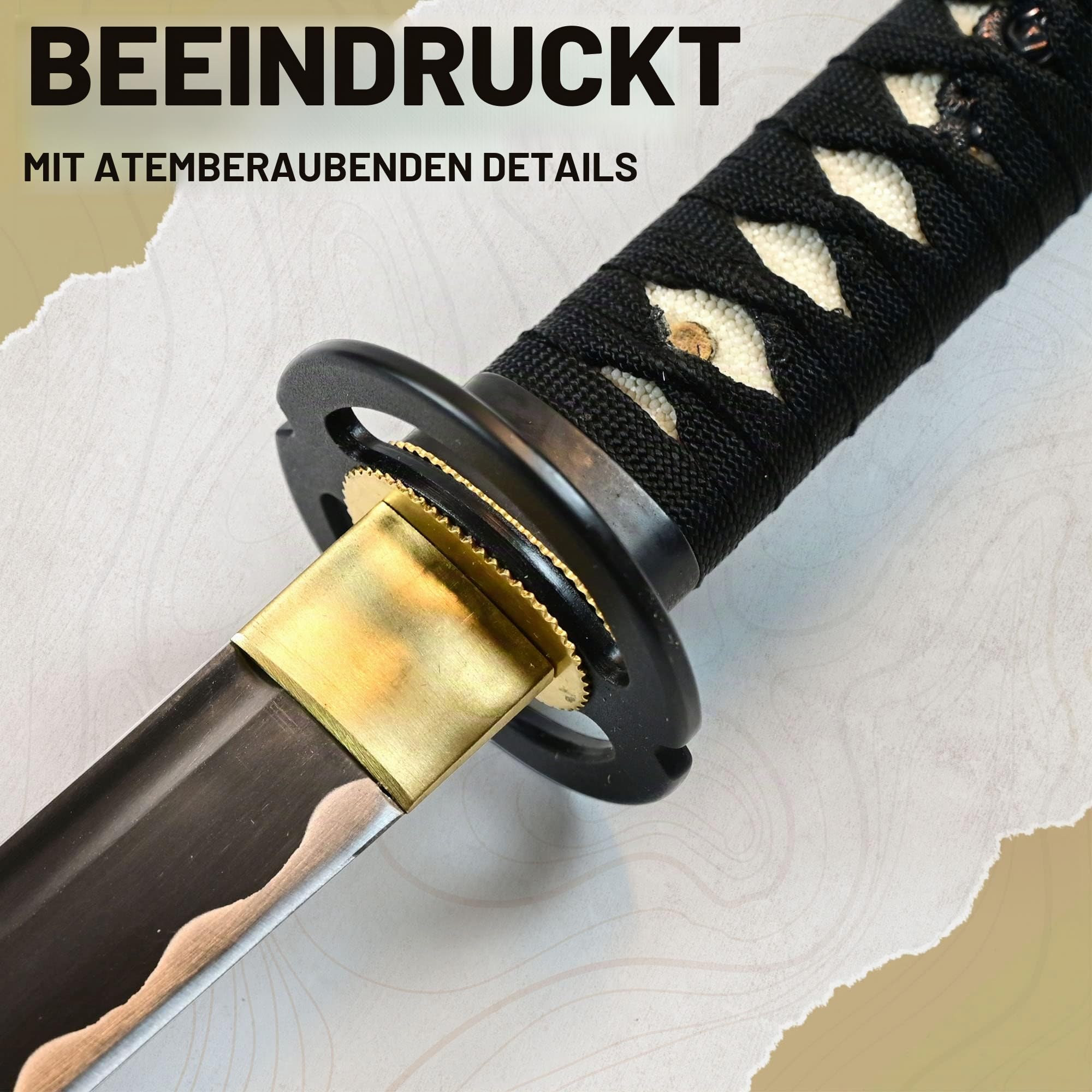 Miyamoto Musashi Katana – Japanisches Schwert, Samurai Schwerter echt, Shogun, Schwert Metall mit Scheide 113cm, Samurai Deko