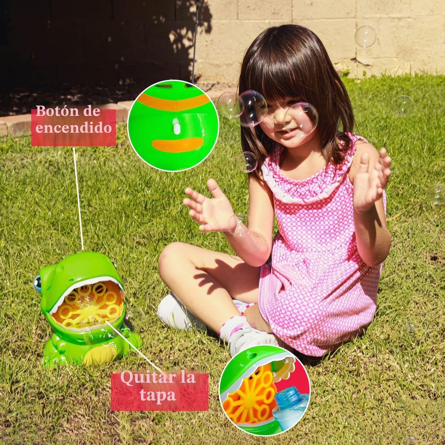 JOYIN Máquina de Burbujas de Dinosaurio, Pistola de Burbujas con Solución para Burbujas para Niños, Fiestas, Cumpleaños, Verde