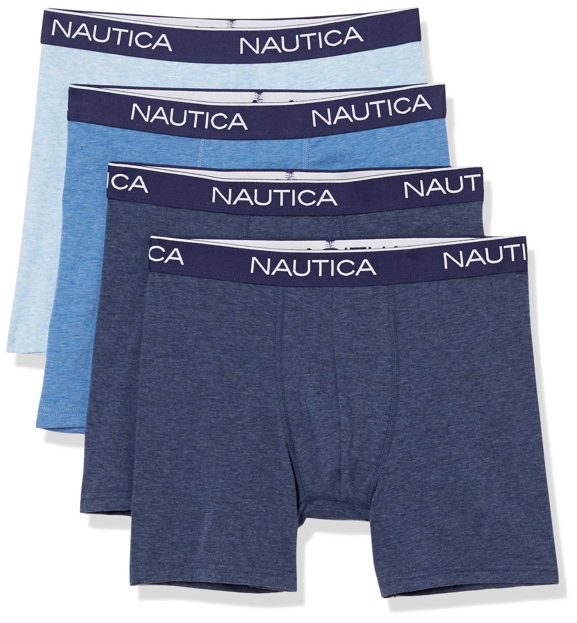 Nautica Men's 4 Pack Stretch Boxer Briefs, 2 Peacoat Heather/Dutch Heather/Sea Mist Heather, XL