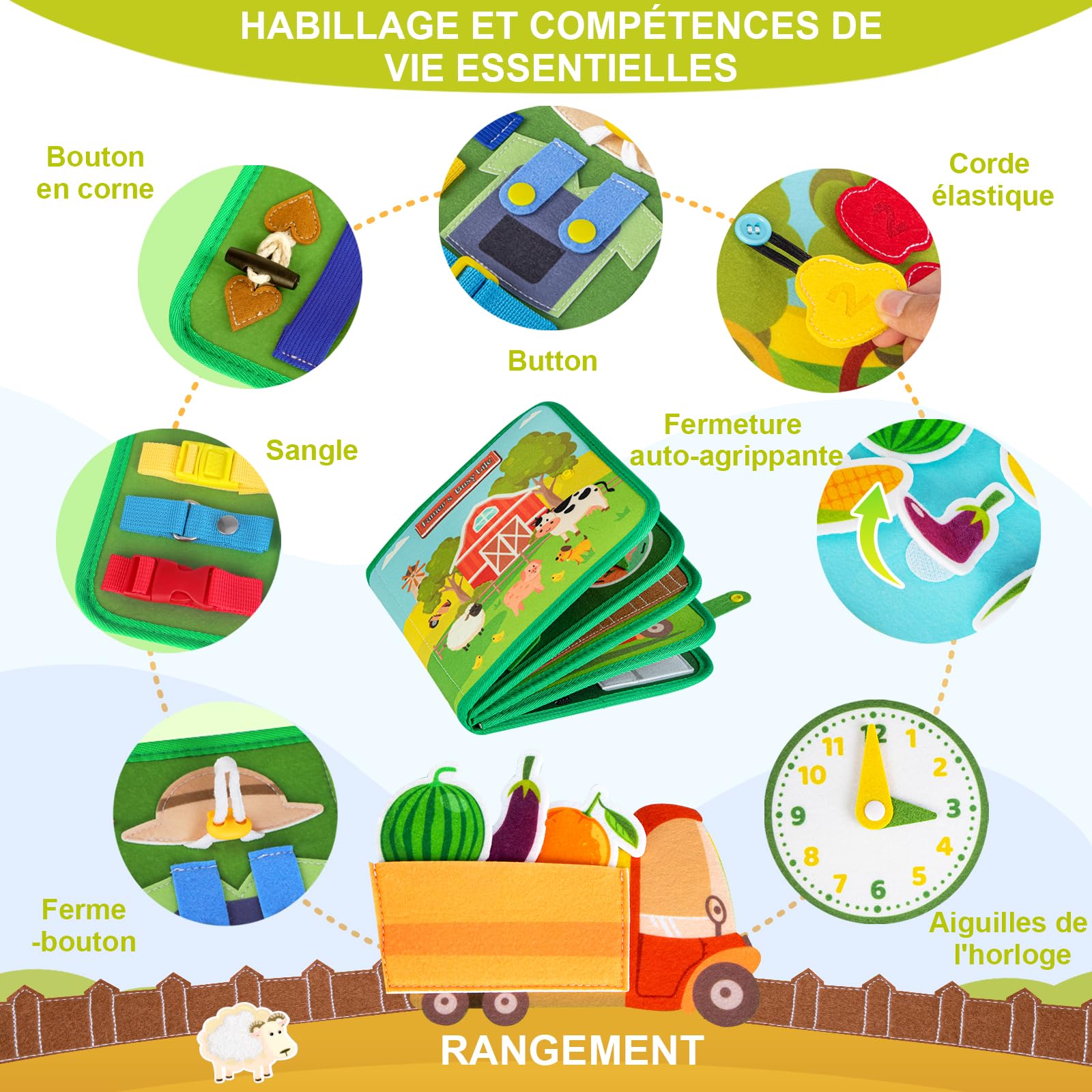Quanquer Francese Busy Board Busy Book per Bambini Piccoli