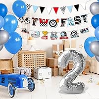 Vista 8 de Dos decoraciones de cumpleaños rápidas, pancarta de papel con temática de autos de carreras, decoraciones de fiesta de cumpleaños con autos