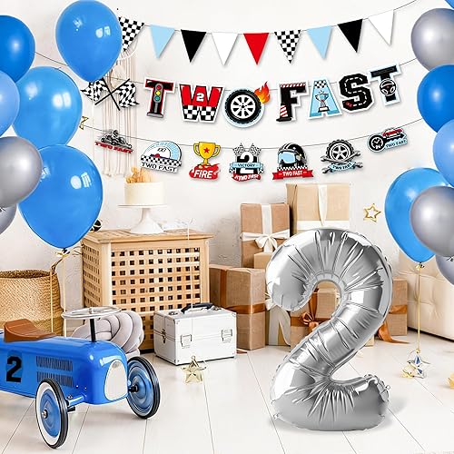 Miniatura 8 de Dos decoraciones de cumpleaños rápidas, pancarta de papel con temática de autos de carreras, decoraciones de fiesta de cumpleaños con autos