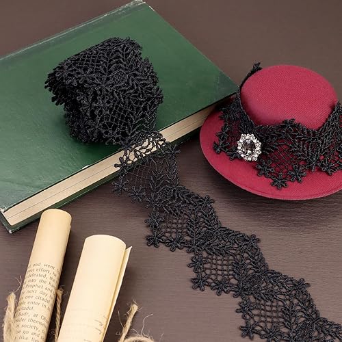 Miniatura 2 de Cinta de encaje negro Venecia bordado de hojas para costura, vestido de novia de boda, decoración del hogar (2.7 pulgadas2.8 in 4.5 yardas)