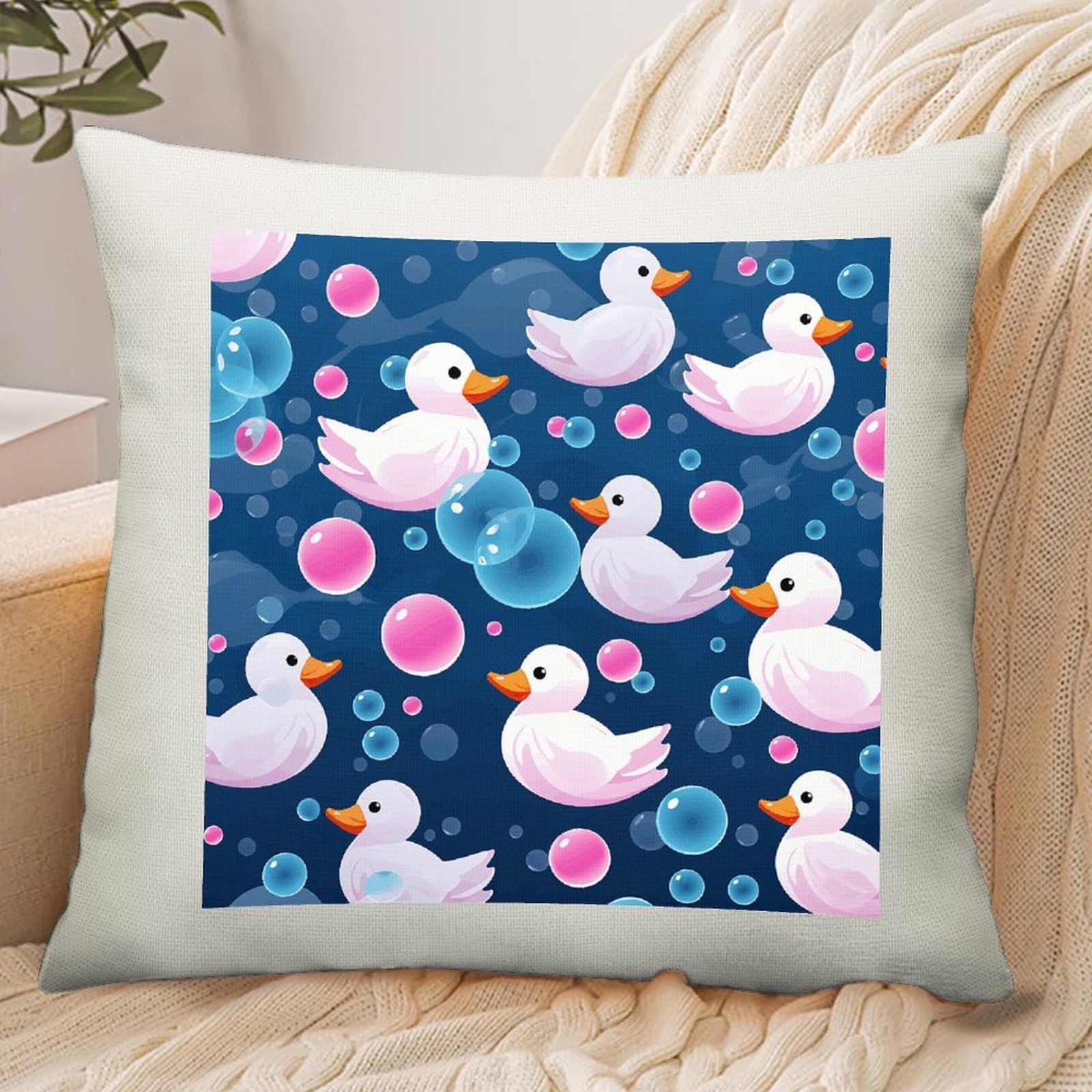 Adfgyerh Style Several Cartoon Ducks Pillow Cover Breathable,Pillowcases Boho Decorative Envelope Closure,Throw Pillow Covers For Beach,Patio,Balcony,Couch Living Room 18 * 18In