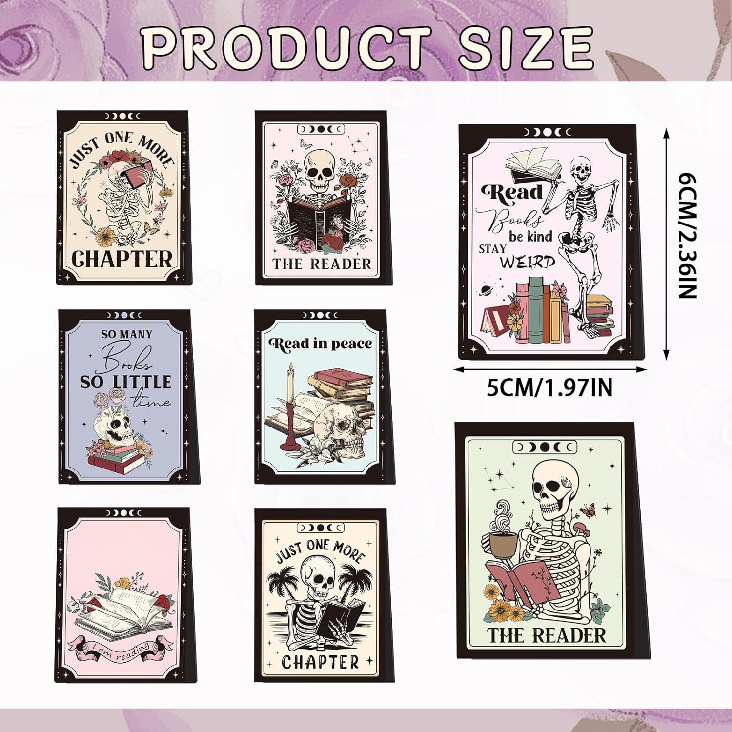 Skeleton Magnetic Bookmark Gifts - 8Pcs Skull Flower Bookmarks Magnetic Skeleton Reading Book Mark Magnets Bookmark Page Markers Clip for Women Book Lover Bookish Reader Students Teachers - Image 2