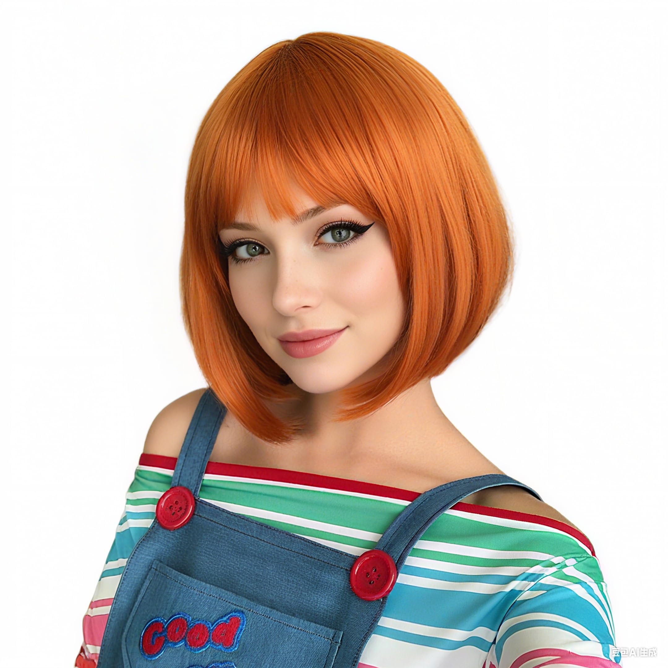 Women Dark Orange Heat Resistant Synthetic Bob Party Neon Wig Bangs 12 Inch 12-inch Copper Orange Bob Wig With Full Fringe | Straight  main image 4