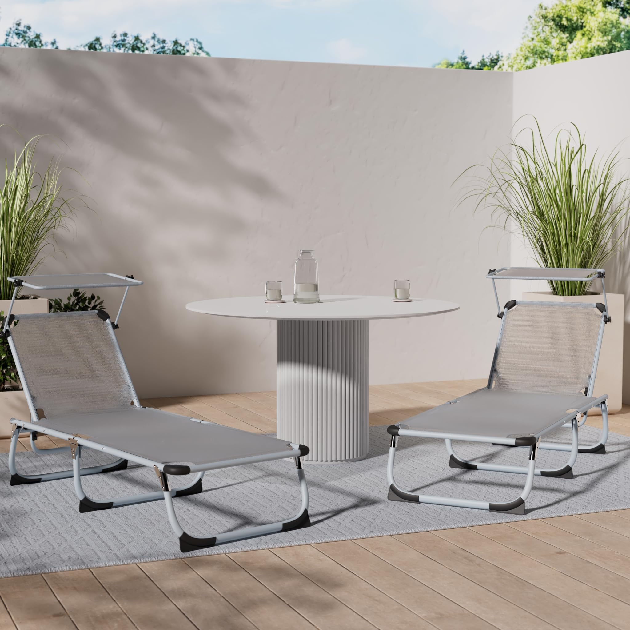Divero Sonnenliege mit Dach blau 187x57x30 cm Keret klappbar 5fach verstellbar Gartenliege Aluminiumrahmen Dreibeinliege wetterfest robust