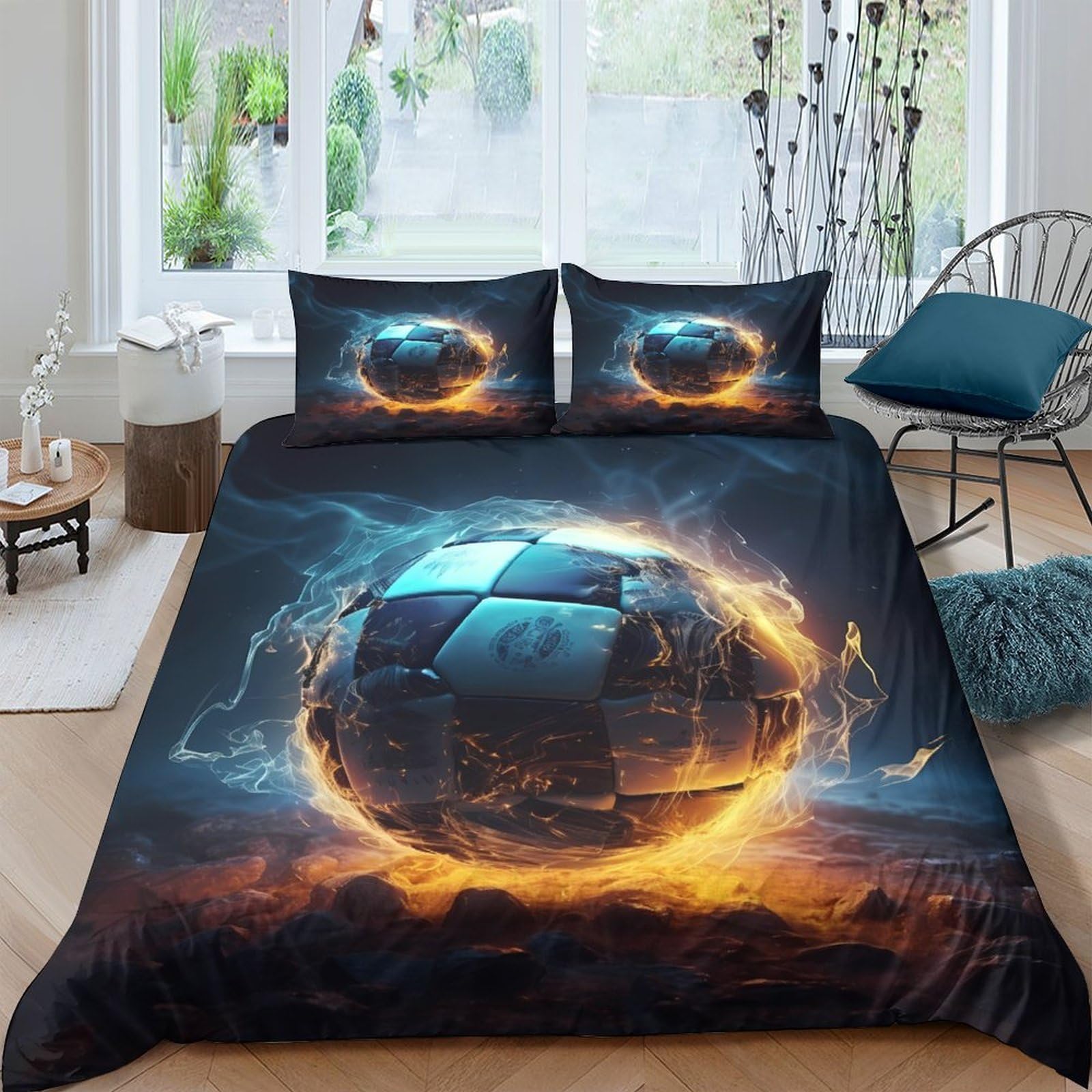 Ctjqhvkz Style-2 3D Printed Futuristic Sphere Fitted Sheet Microfiber Soft Breathable Fire Energy Bed Cover For Bedroom Decor Single（135X200cm）