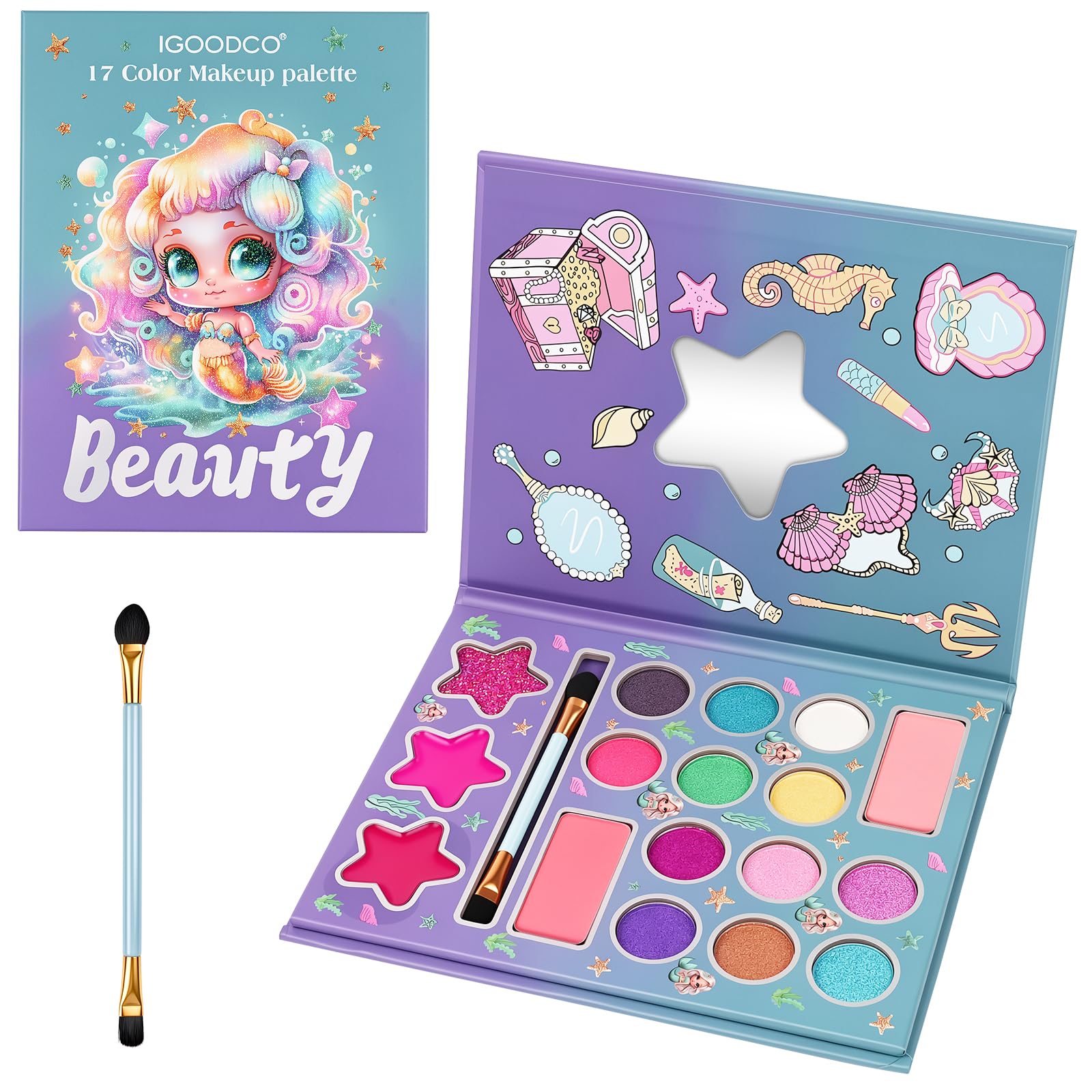 Aomig 17 Colors Makeup Sets for Girls Non-Toxic Princess Make Up Kit