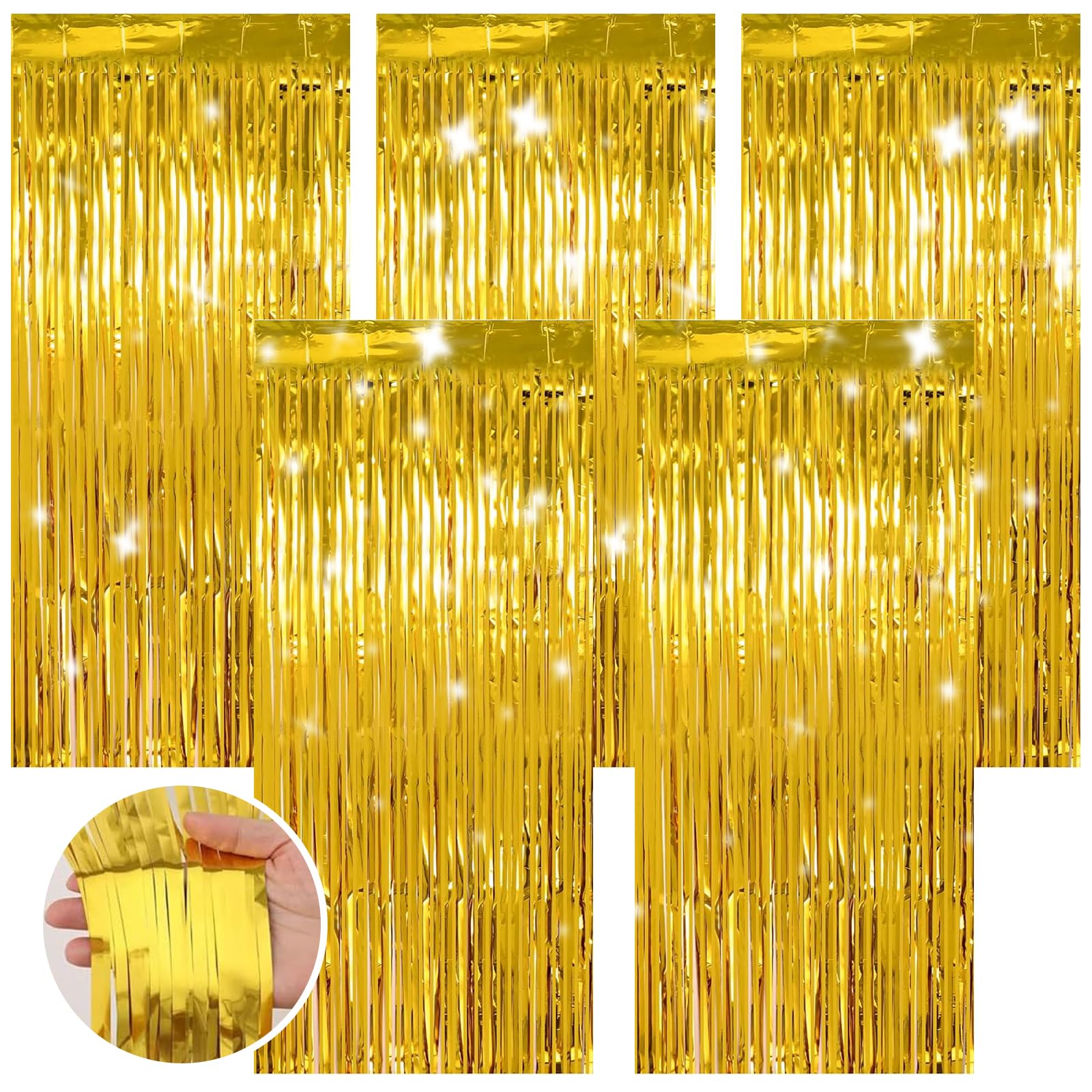 Pizsieat 5 Piezas Decoracion Cortina Cumpleaños,1 X 2M Cortina Metálica Cortinas de Oropel Metálico Foil Fringe Cortinas para Decoración de Fondo, Fiestas, Bodas, Cumpleaños, Navidad