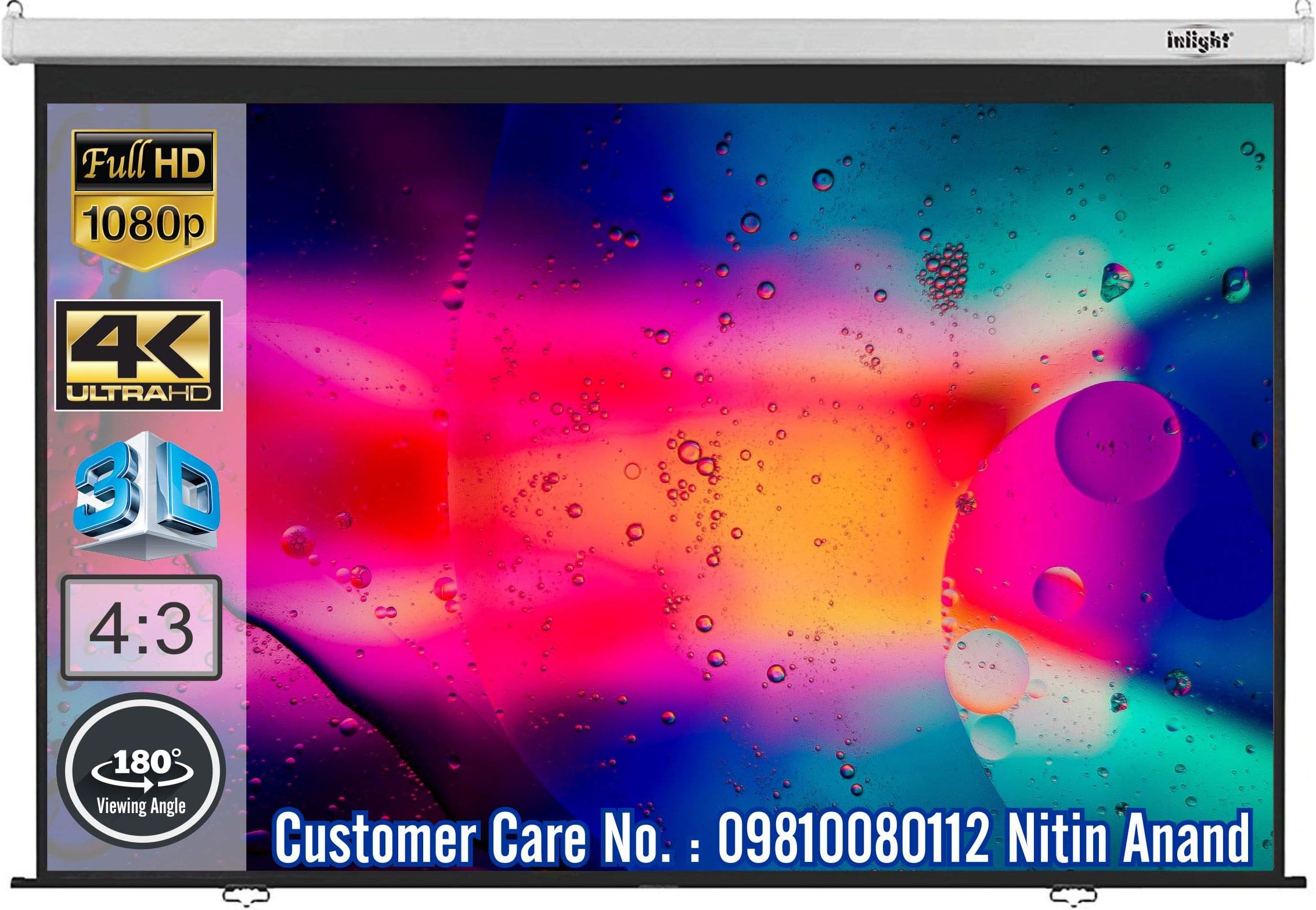 Universal 120 inch Diagonal 8X6 in 4:3 Ratio Format No Autolock Wall Type Projector Screen, UHD-3D-4K Ready Technology