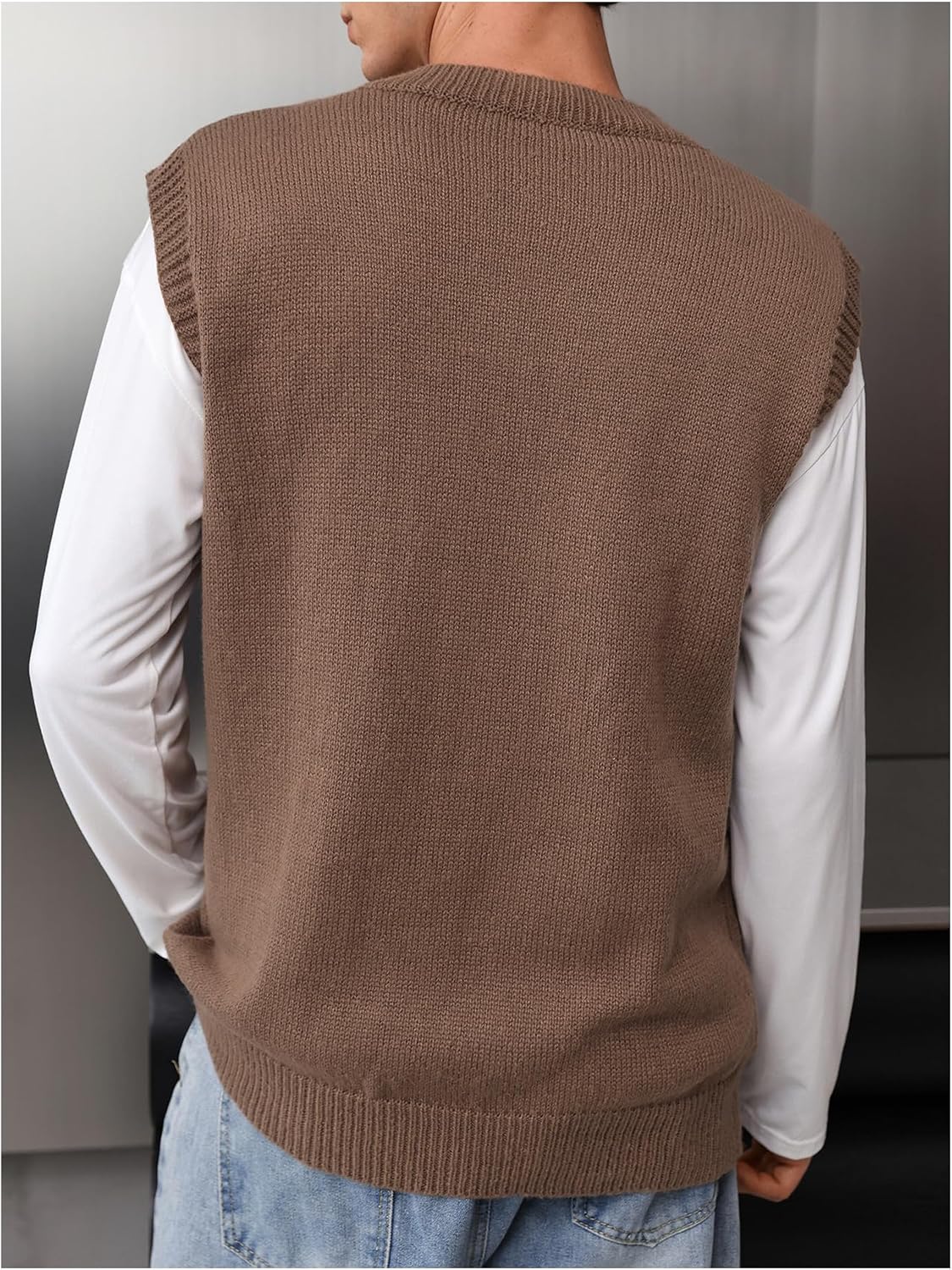 SHENHE Men's V Neck Sleeveless Plain Soft Sweater Vest Pullover Preppy Top