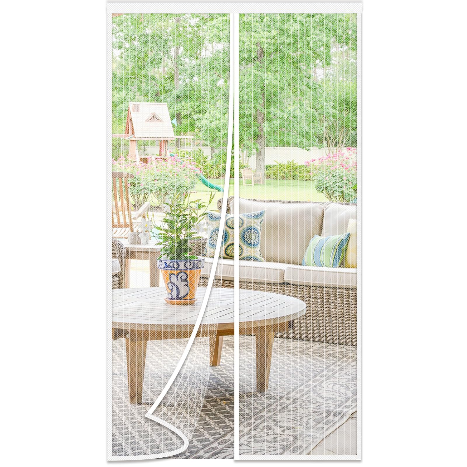 Magnetic Screen Door Mesh, Fit Door 28 x 80 inch, Black Actual Net Screen Size Include Edges 30" x 82" for Patio, Sliding Door, Keeps Bugs Out, Fresh Air Flow, Self Closing — view 10