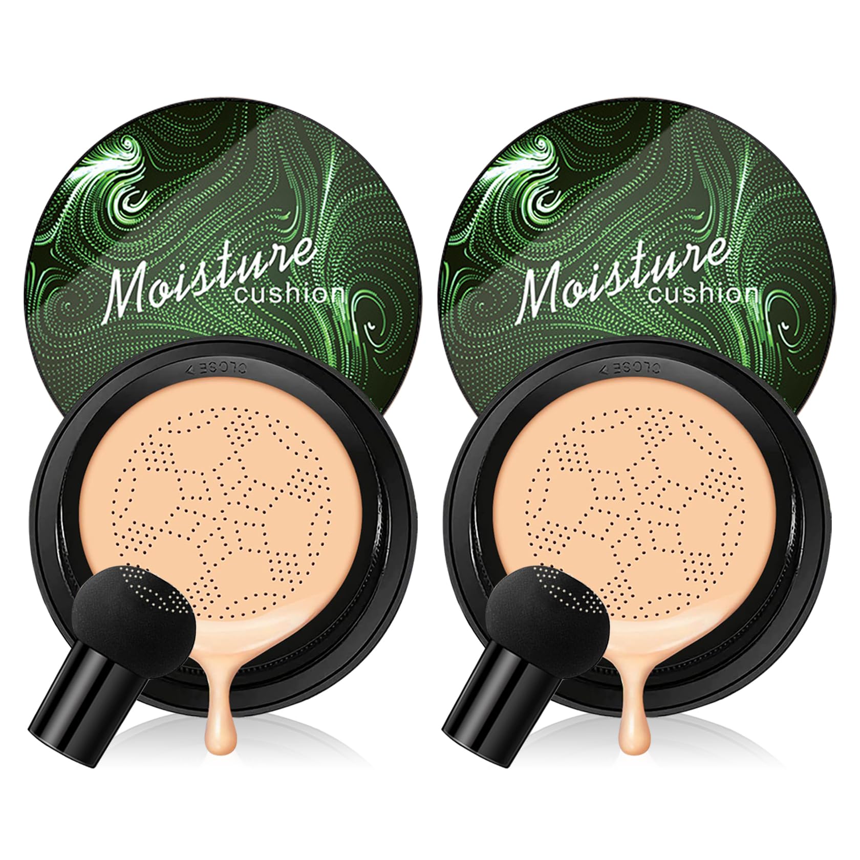 2PCS Air Cushion CC Cream Mushroom Head Foundation,Full Coverage Liquid Makeup Foundation,Oil Control Long Lasting Moisturizing BB Cream Foundation