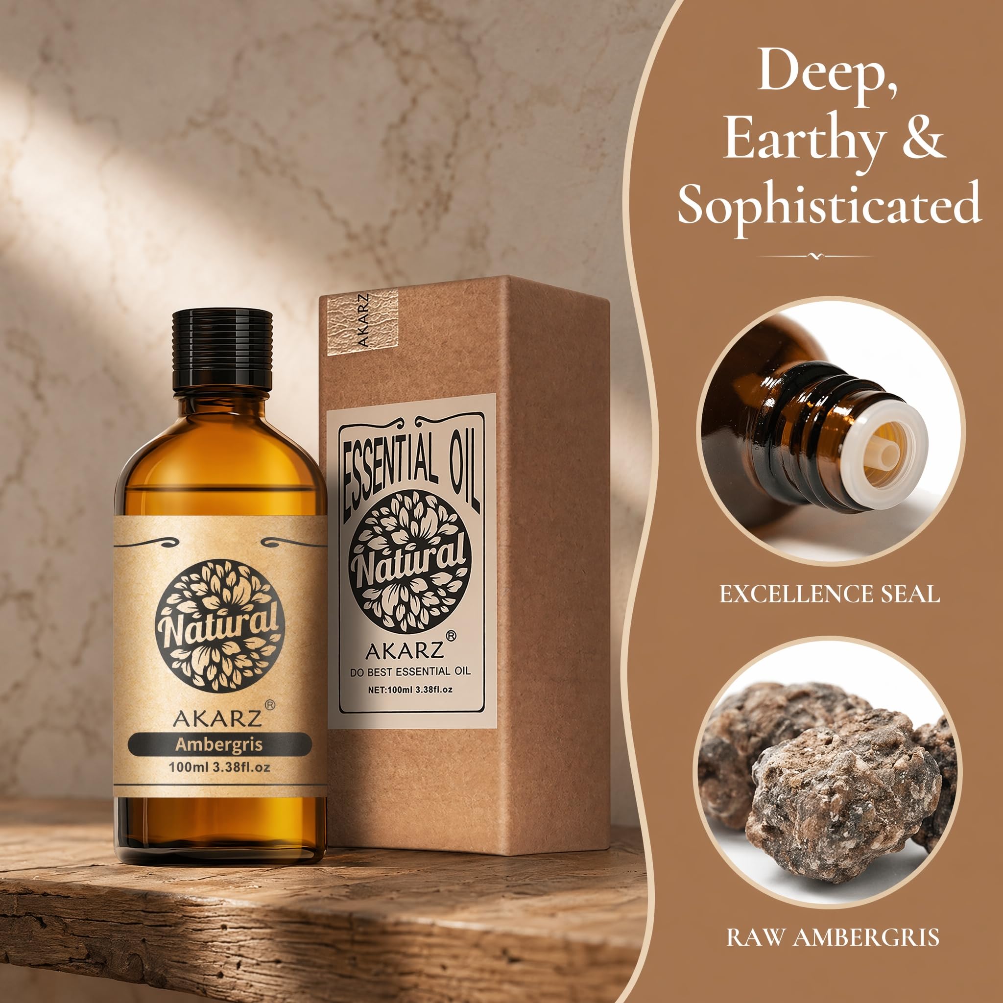 AKARZ 100ml Ätherisches Öl der Ambra Ambra-Öl - Hochwertiges Aromaöl für Duftlampen, Kerzenherstellung, Diffusoren & angenehme Raumbeduftung