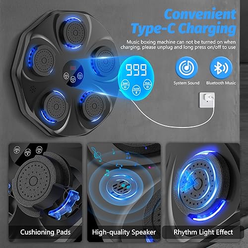 Miniatura 4 de Máquina de boxeo de música, entrenador interactivo de boxeo con guantes de boxeo, blanco de boxeo electrónico de gran tamaño montado en la pared