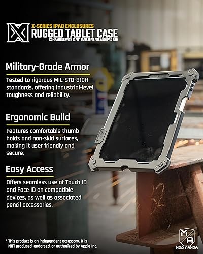 Miniatura 2 de Mob Armor X Series - Funda para iPad de grado militar, cubierta de polvo negro, resistente al óxido, compatible con varias generaciones de iPad,