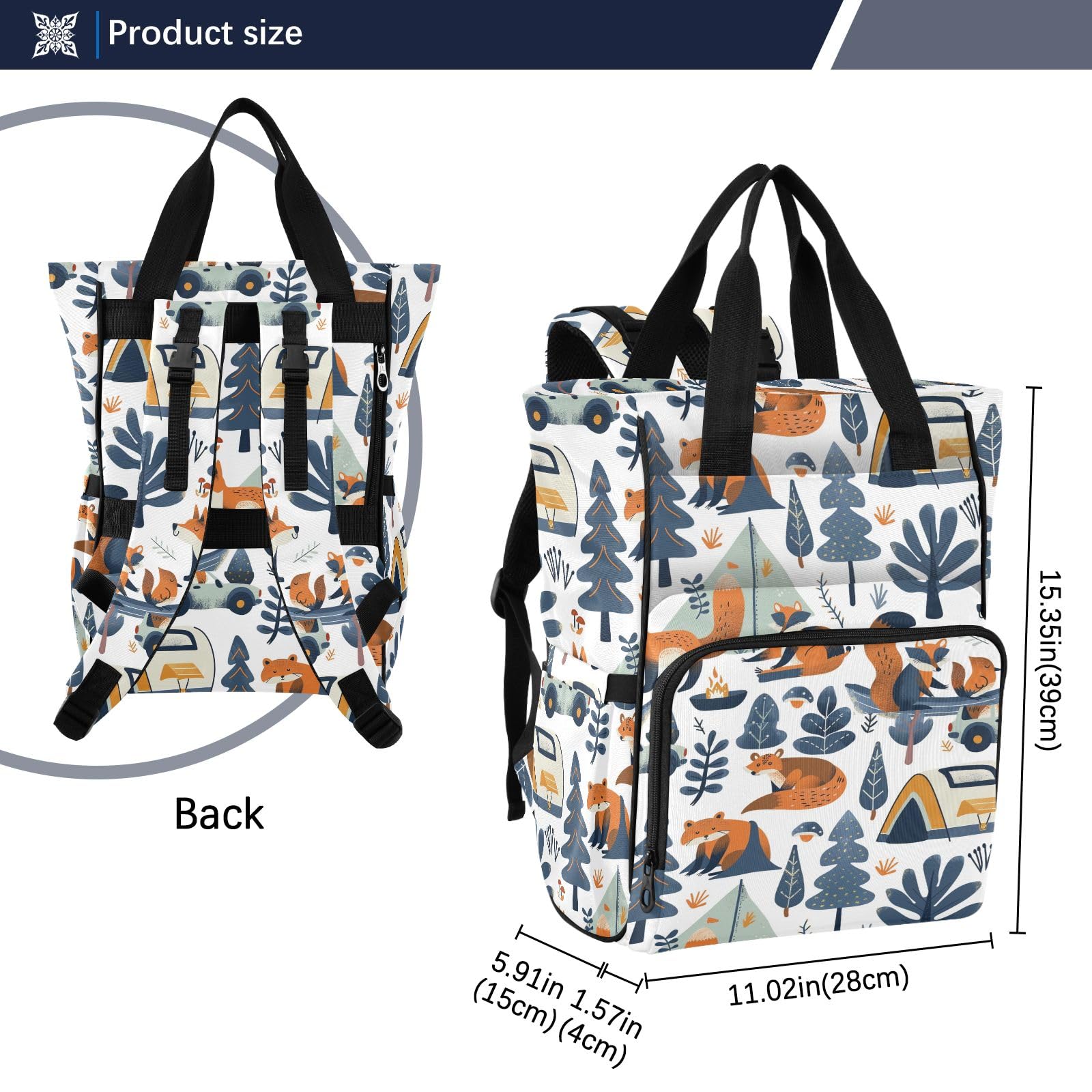 Mnsruu Borsa per pannolini per bambini con albero di volpe e fiori di grandi dimensioni, impermeabile, da viaggio, per mamme e papà