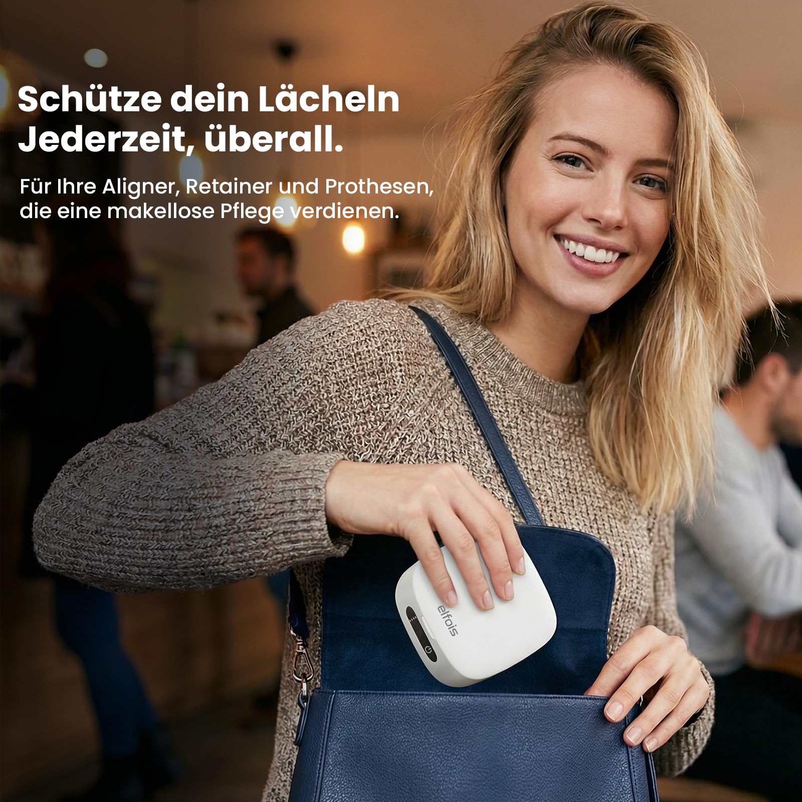 Tragbares Ultraschallreinigungsgerät mit UV-Licht – Kabelloser & Wiederaufladbarer Reiniger für Invisalign, Zahnschienen, Aufbissschienen & Gebiss | Reisefertig mit integriertem Spiegel