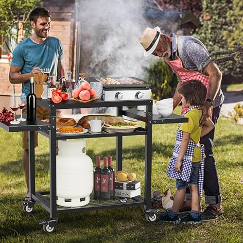 Miniatura 6 de Mesa de parrilla para exteriores, carrito de parrilla móvil para parrilla Blackstone, soporte para horno de pizza para Onni, mesa de preparación de