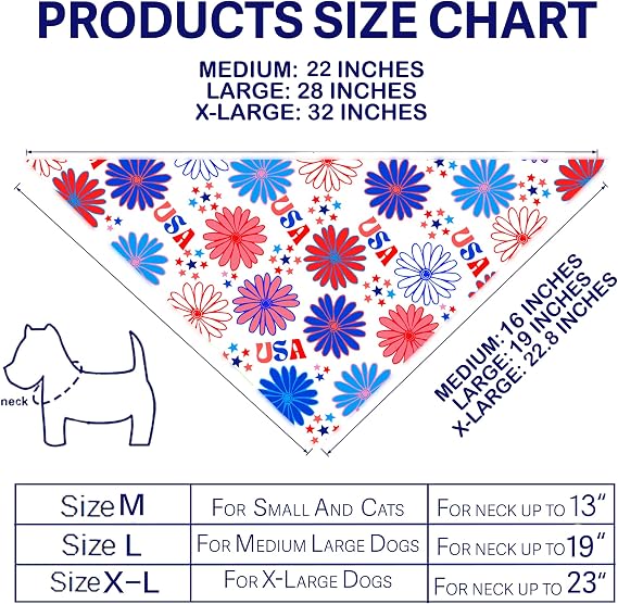 4th of July Dog Bandanas 2 Pack, Triangle Reversible Pet Patriotic Scarf for Boy and Girl, Stars USA Pet Scarves for Independence Day Neckerchief Bulk, Adjustable Fits (4th of July, X-Large)