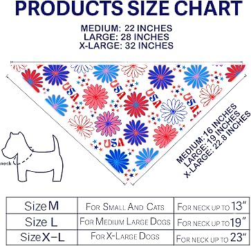 4th of July Dog Bandanas 2 Pack, Triangle Reversible Pet Patriotic Scarf for Boy and Girl, Stars USA Pet Scarves for Independence Day Neckerchief Bulk, Adjustable Fits (4th of July, X-Large)
