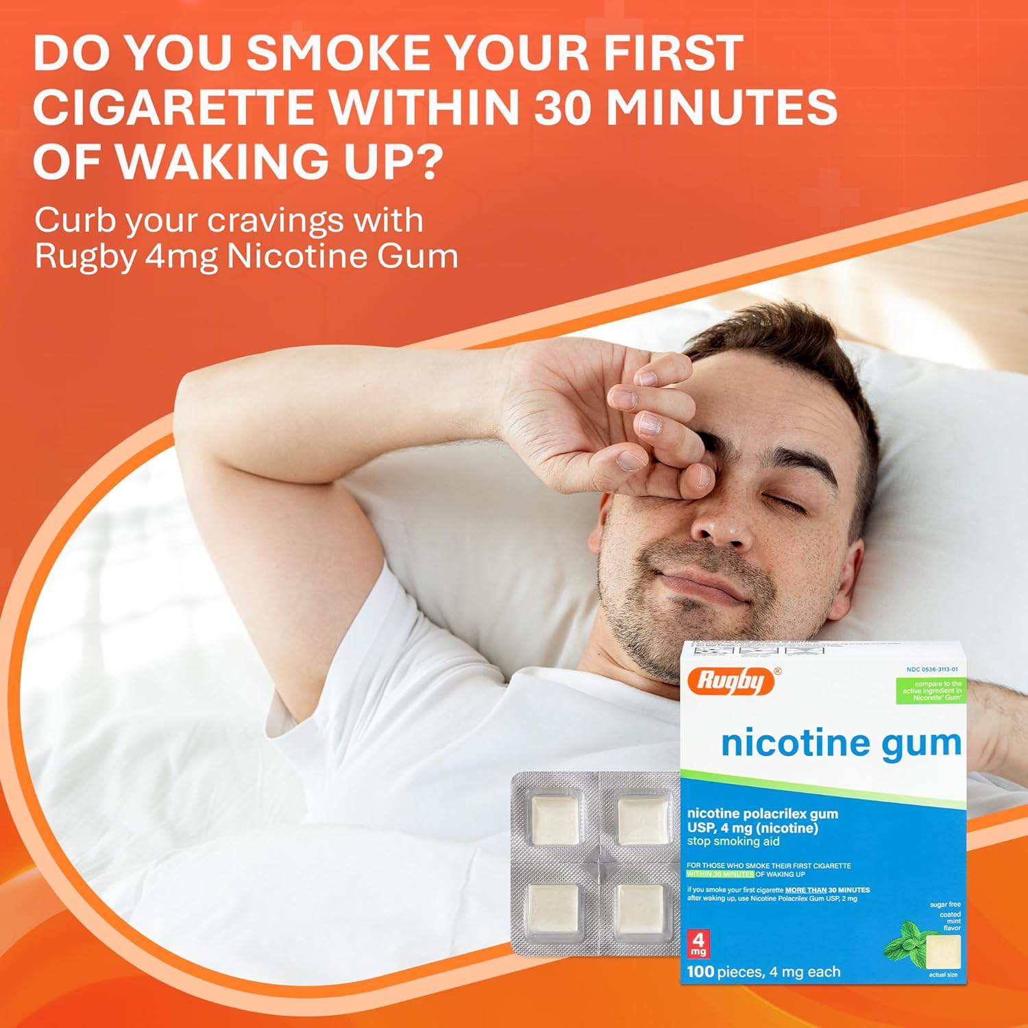 Rugby Polacrilex 4mg Nicotine Gum - Mint Flavor, Quit Smoking and Vaping Aid, Sugar-Free, 100 Count (1-Pack)