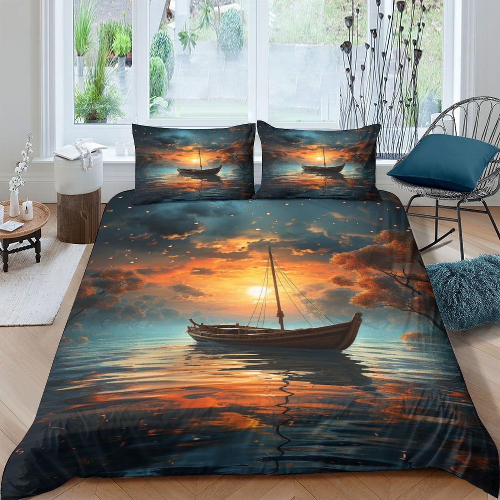 Parure de lit Sailing in The Sea ICOBES 220x240cm avec housse de couette et taie d'oreiller