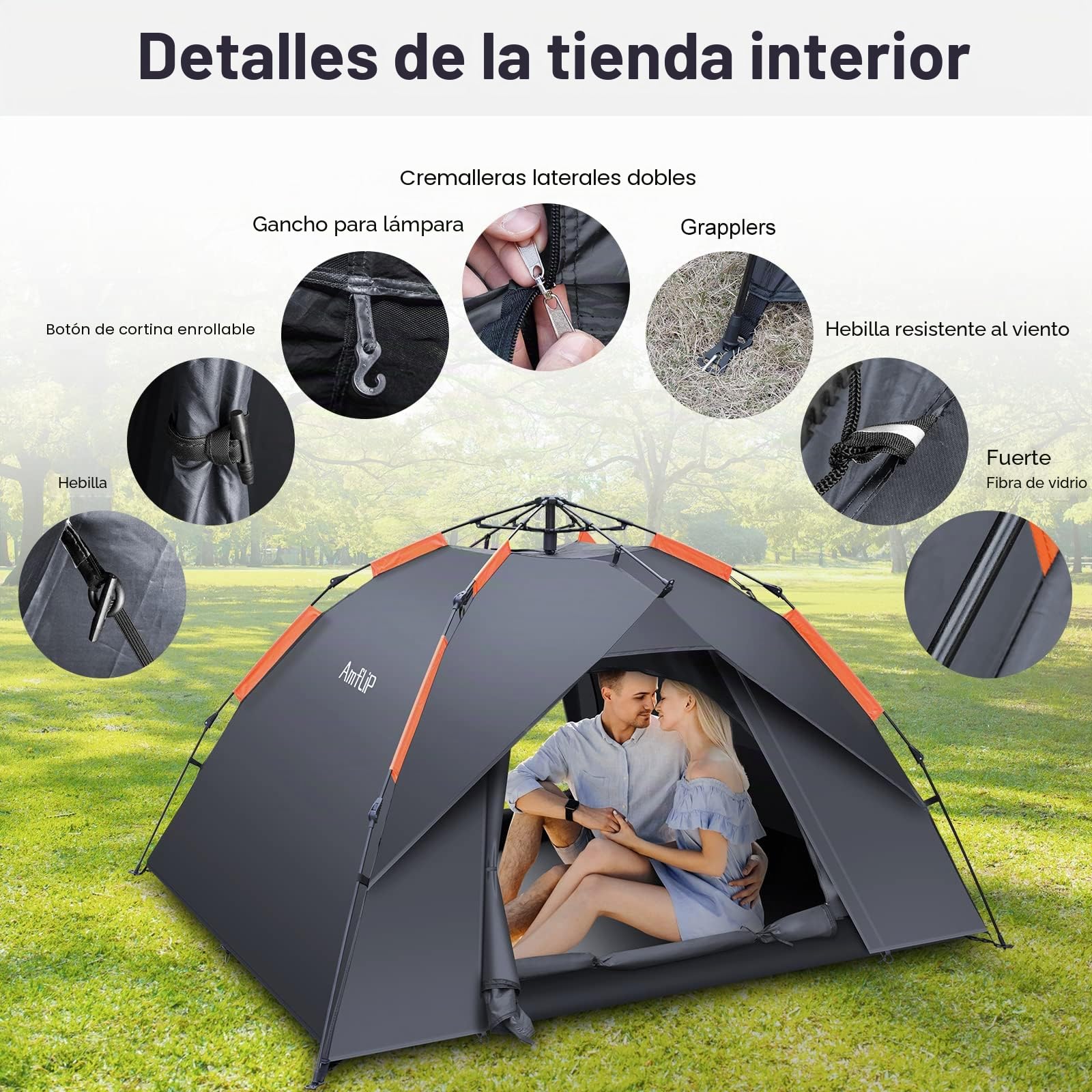 Amflip Tienda de Campaña Automática para 3 Hombre Personas, Tienda de Camping Carpa Interior y Exterior 2 en 1, Anti Impermeable Viento, Puerta Doble para Senderismo Escalada al Aire Libre Viaje