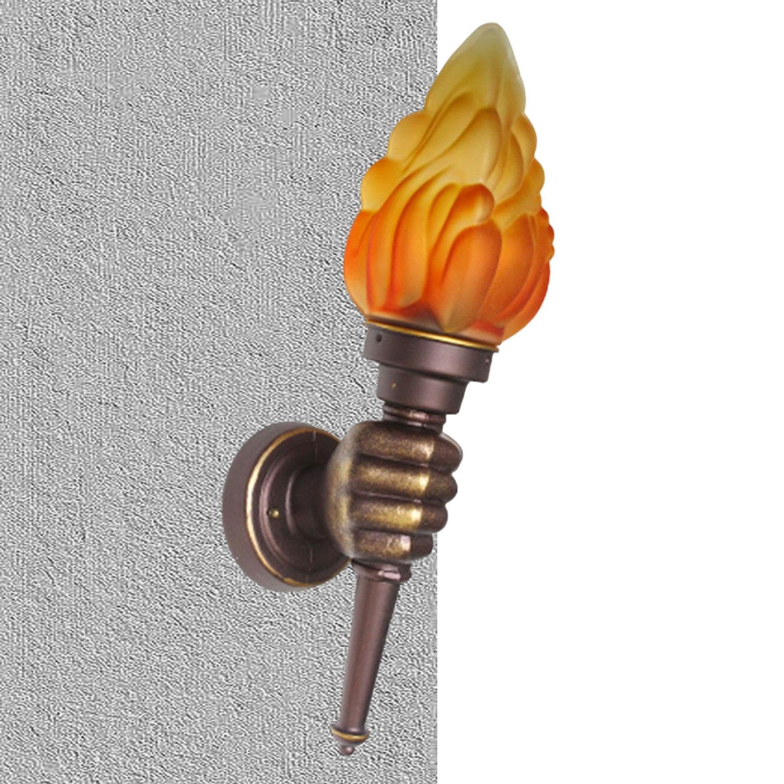 Whrcy Vintage Wall Scone Light with Flame - Uniquely Designed Rustic Industrial Wall Sconce,Lighting Fixture with Flame Glass Lamp Shade and Fist-Shaped Antique Brown Aluminum Bracket Farmhouse