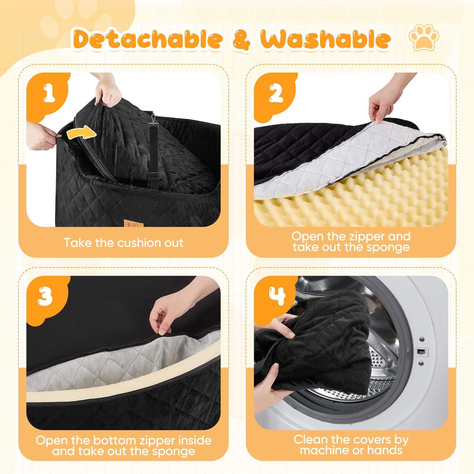 Asiento de Coche para Perros Medianos/Grandes, con Asiento Extraíble, Cuerda de Seguridad & Base Antideslizante y Funda Extraíble, Asiento de Coche para Perros (Redondos 78x52x36CM)