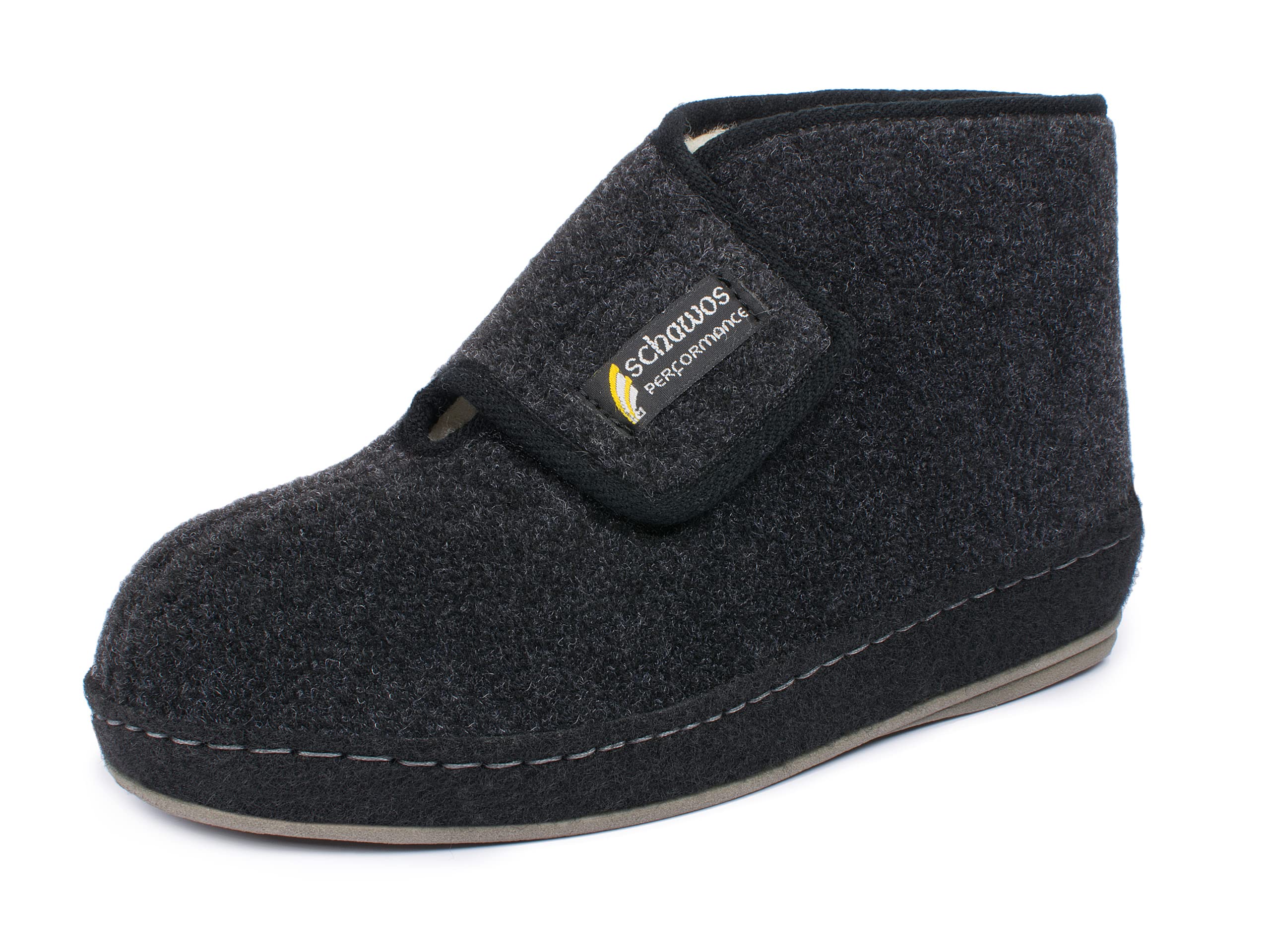 SCHAWOS Herren Gefütterter Filz Hausstiefel 6060, Warmer Winter Hausschuh Mit Schurwoll-Futter, Feste Rutschhemmende Sohle, Anatomisch Geformtes Fußbett, Großer Klettverschluss, Komfort Für Zuhause