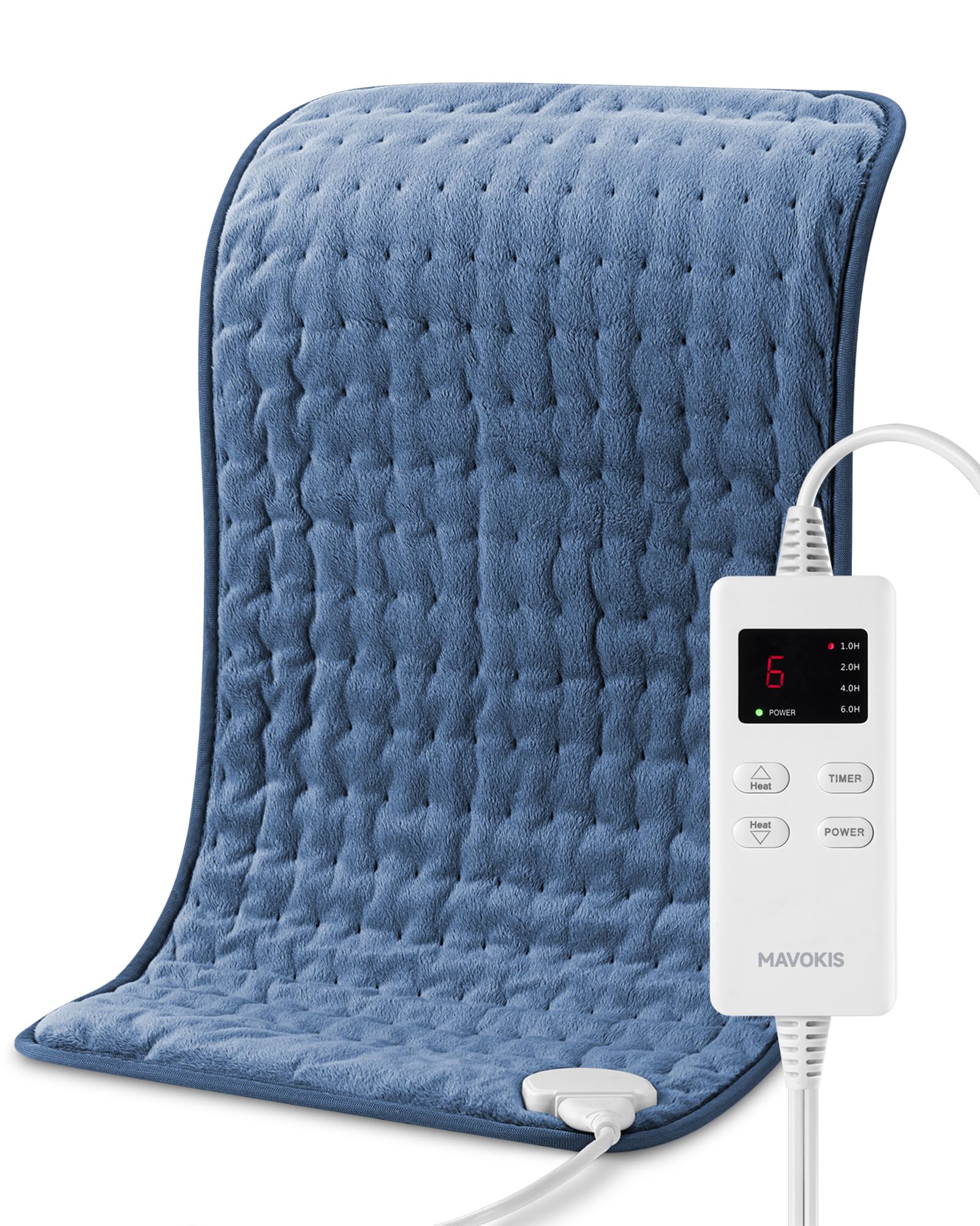 Almohadilla térmica para aliviar el dolor de espalda MAVOKIS Almohadillas térmicas para calambres con apagado automático Almohadilla térmica grande con 6 configuraciones de calor Almohadilla térmica eléctrica para cuello y hombros 12 x 24 Opción de calor húmedo Azul súper suave