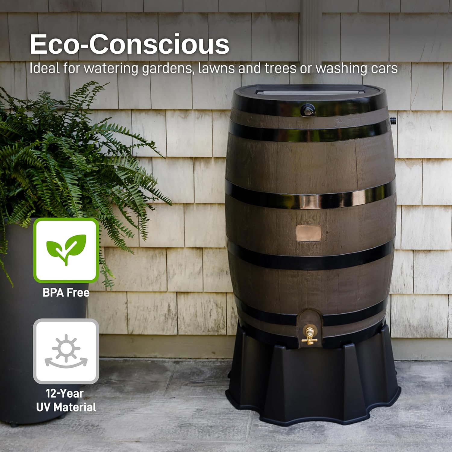RTS Home Accents 50-Gallon Rain Barrel Stand, Made from 100% Recycled Material, Black