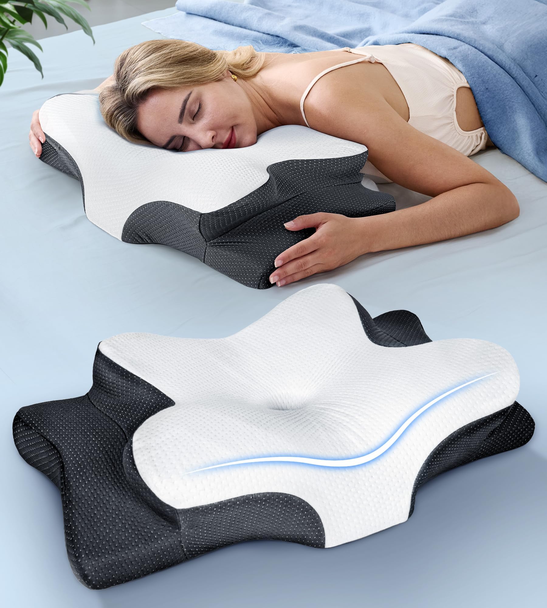 Ultra Pain Relief Cooling Pillow for Neck Support, Adjustable Cervical Neck Pillow Cozy Sleeping, Odorless Ergonomic Contour Memory Foam Pillows, Orthopedic Bed Pillow for Side Back Stomach Sleeper
