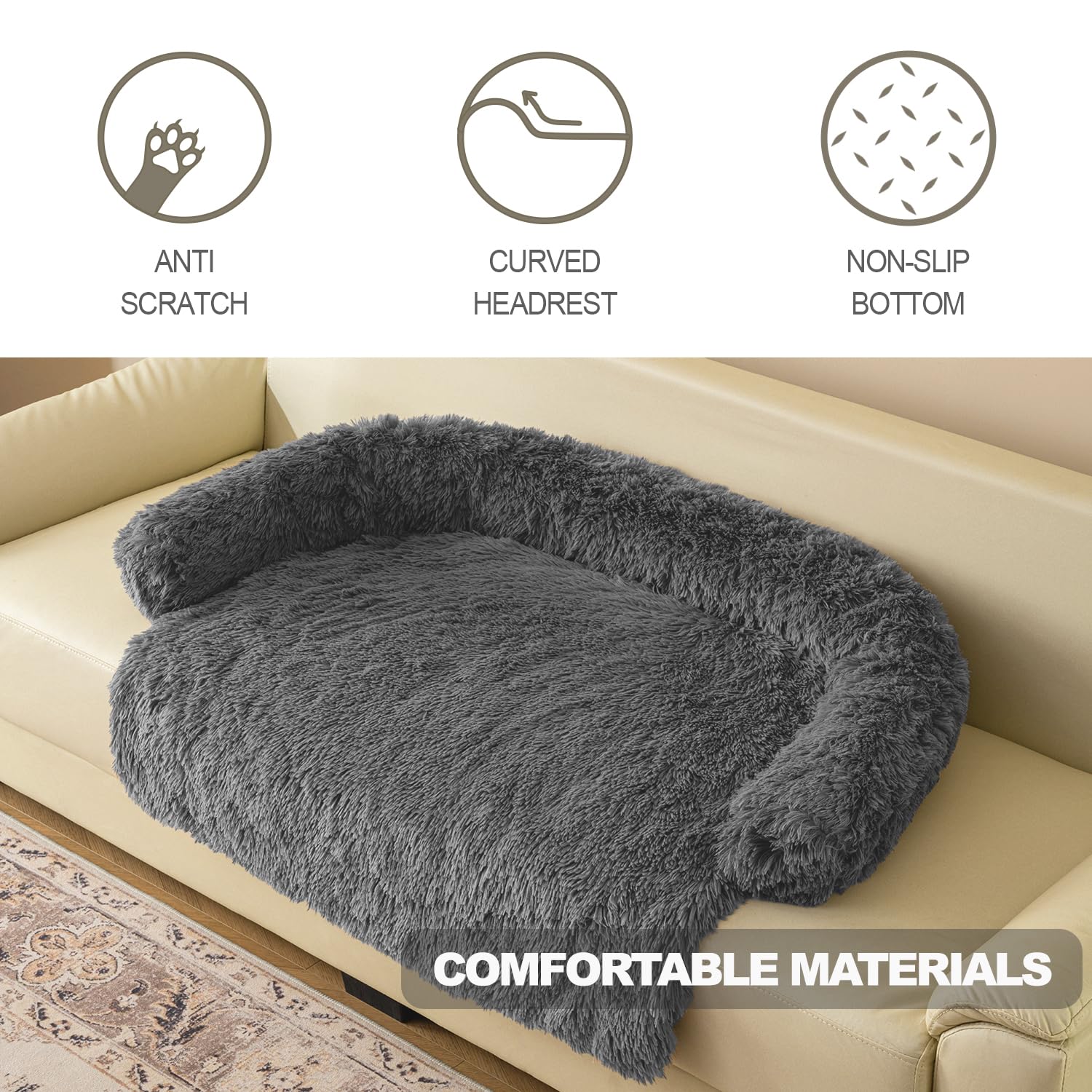 Tapetes de cama calmantes para perros y gatos, funda de sofá lavable y extraíble, tapete de pelo largo de felpa para mascotas, forro impermeable, perfecto para perros y gatos pequeños, medianos y
