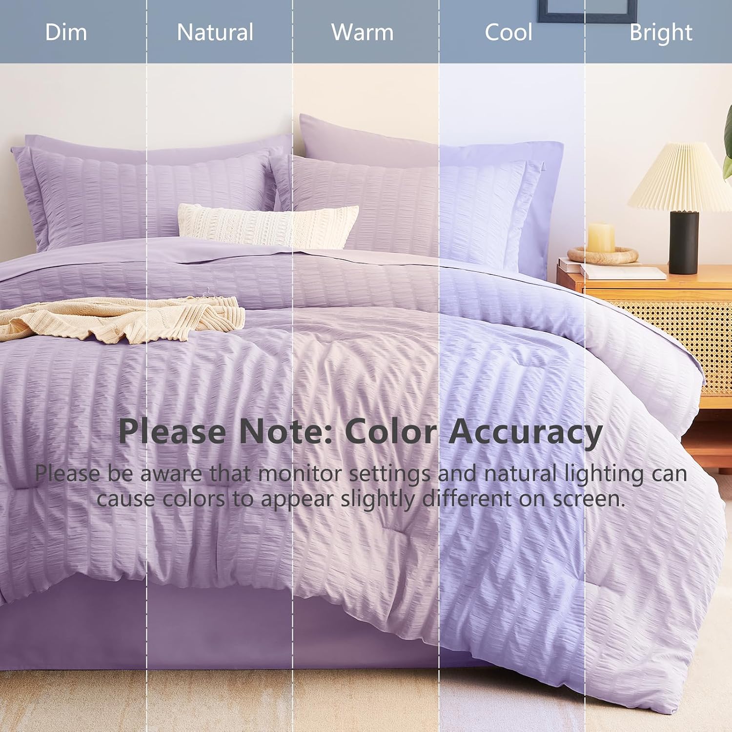  Full Size Comforter Sets Light Purple, 7 Pieces Seersucker Textured Luxury Bed in a Bag Lavender, All-Season Bedroom Bedding Sets with Down Alternative Comforter, Sheets, Pillowcases & Shams thumbnail