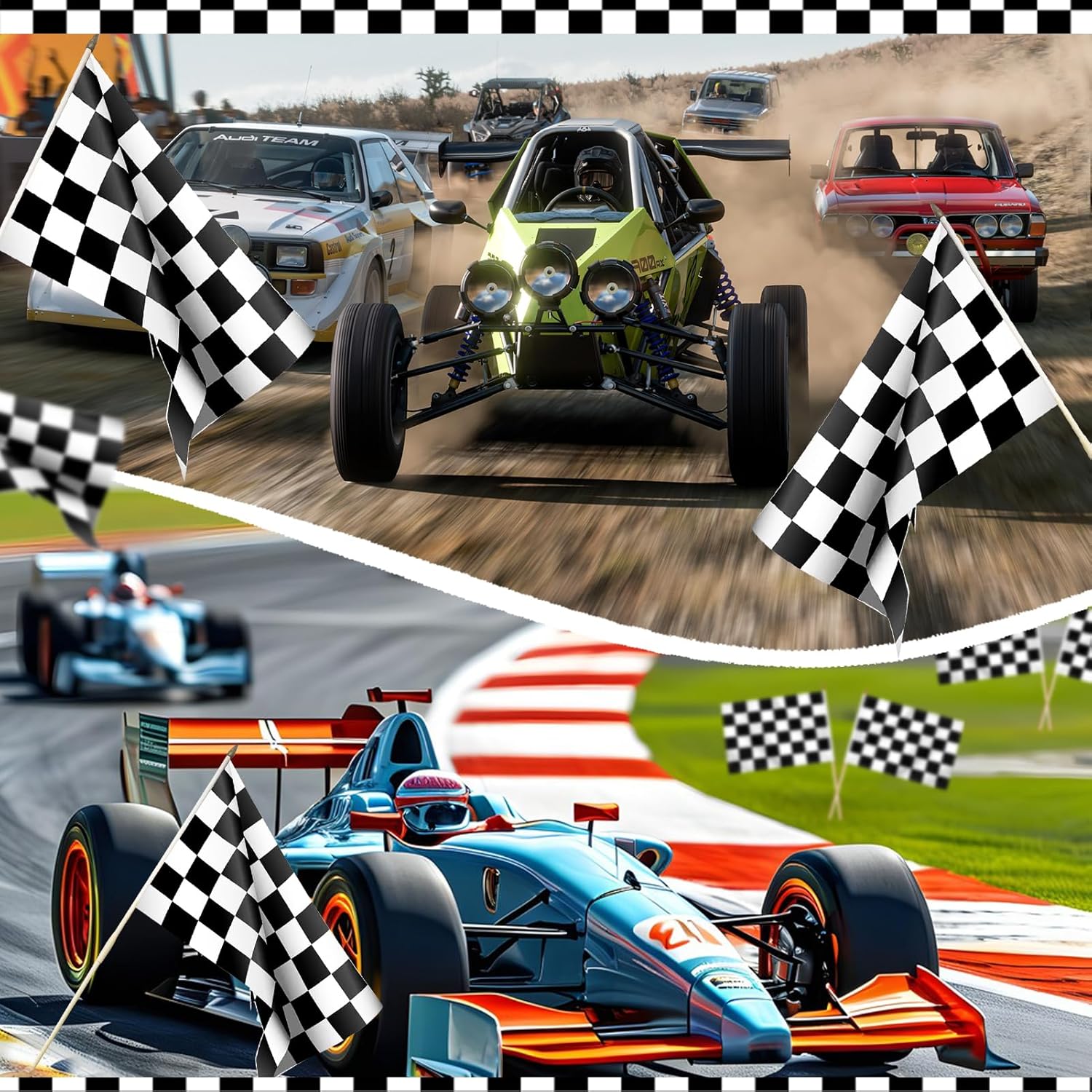 12x18 Inch Black and White Checkered Racing Flags on Stick Hand Held Race Car Flags Perfect for NASCAR Theme Party Car Racing Decorations (24)