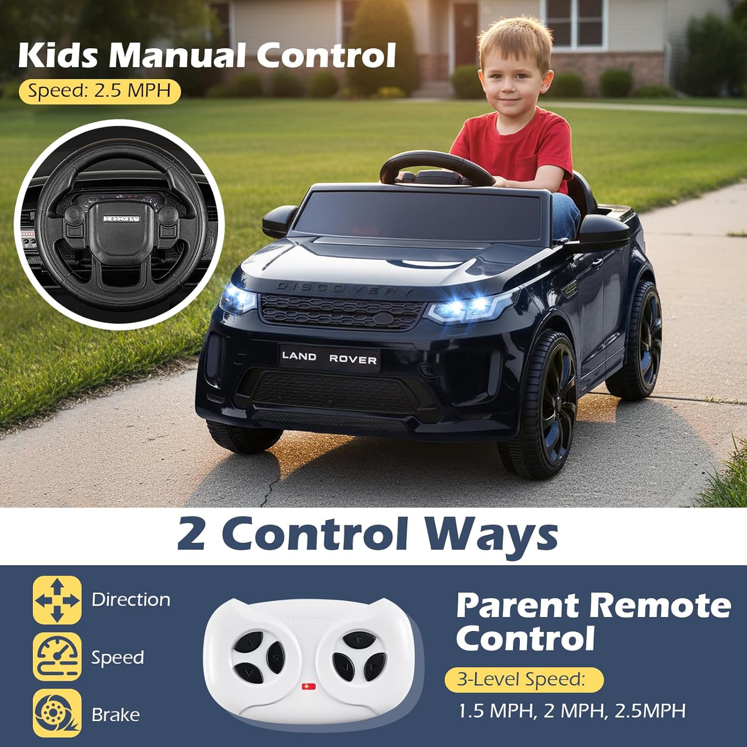 Costzon Ride on Car, Licensed Land Rover Discovery Sport Electric Vehicle, 12V Kids Car with Parent Remote Control, Music, Horn, Song, Gift for Aged 3+ (Black, 38” x 24” x 17”(L x W x H))